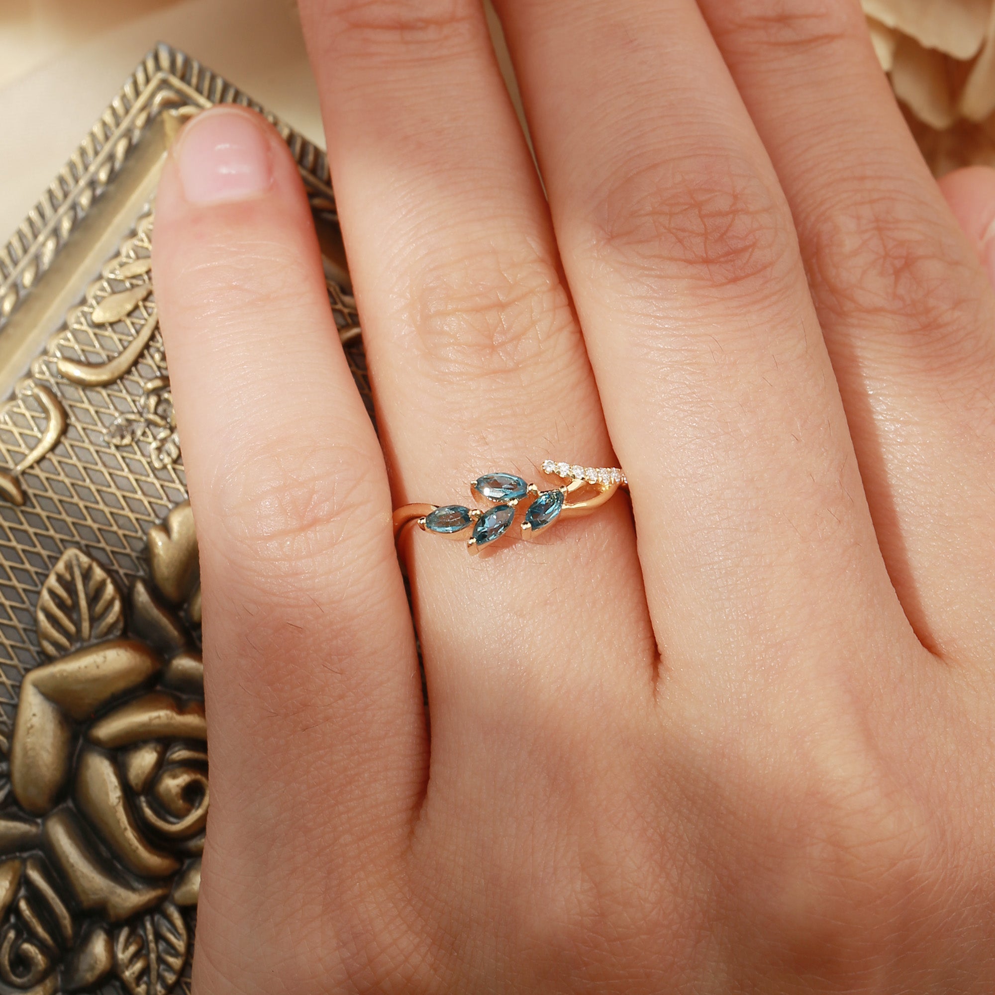 Cluster Curved London Blue Topaz Marquise Wedding Band