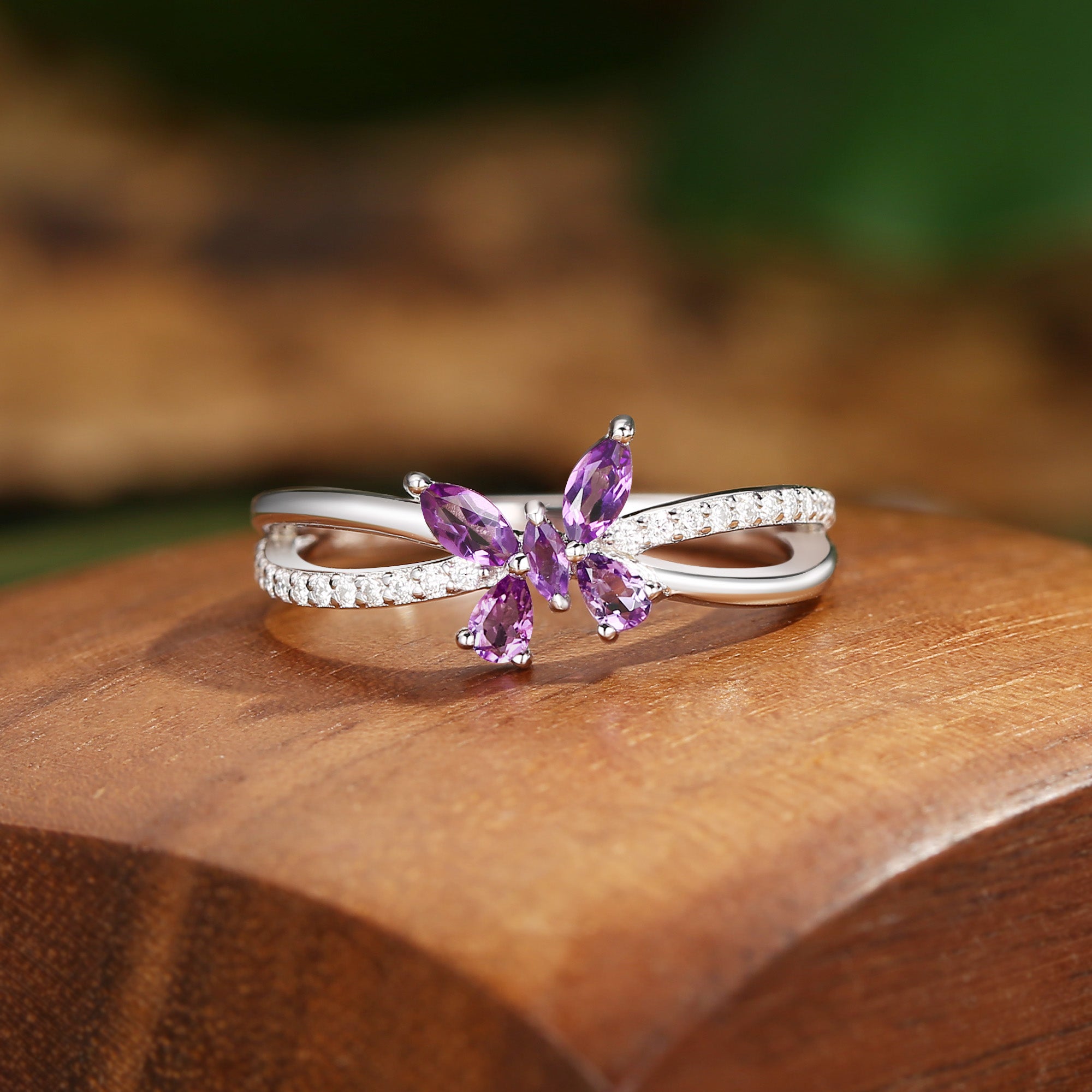 Breeze - Butterfly Cut Amethyst Twist Engagement Ring