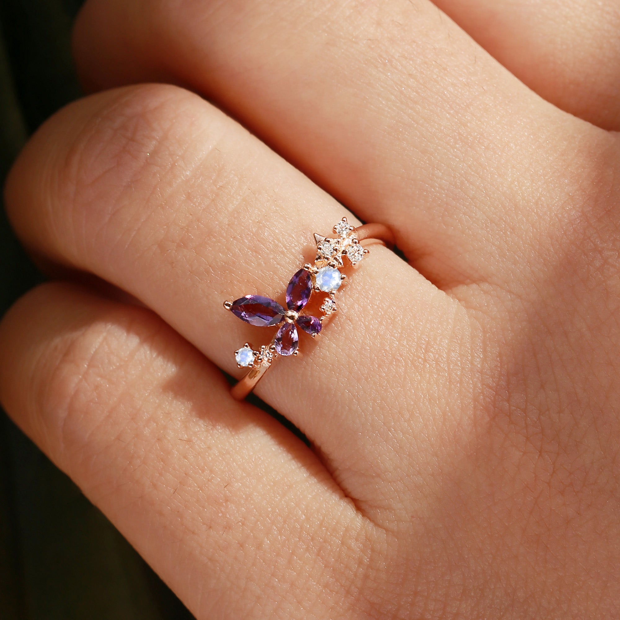 Breeze - Butterfly Marquise Cut Amethyst Star Engagement Ring
