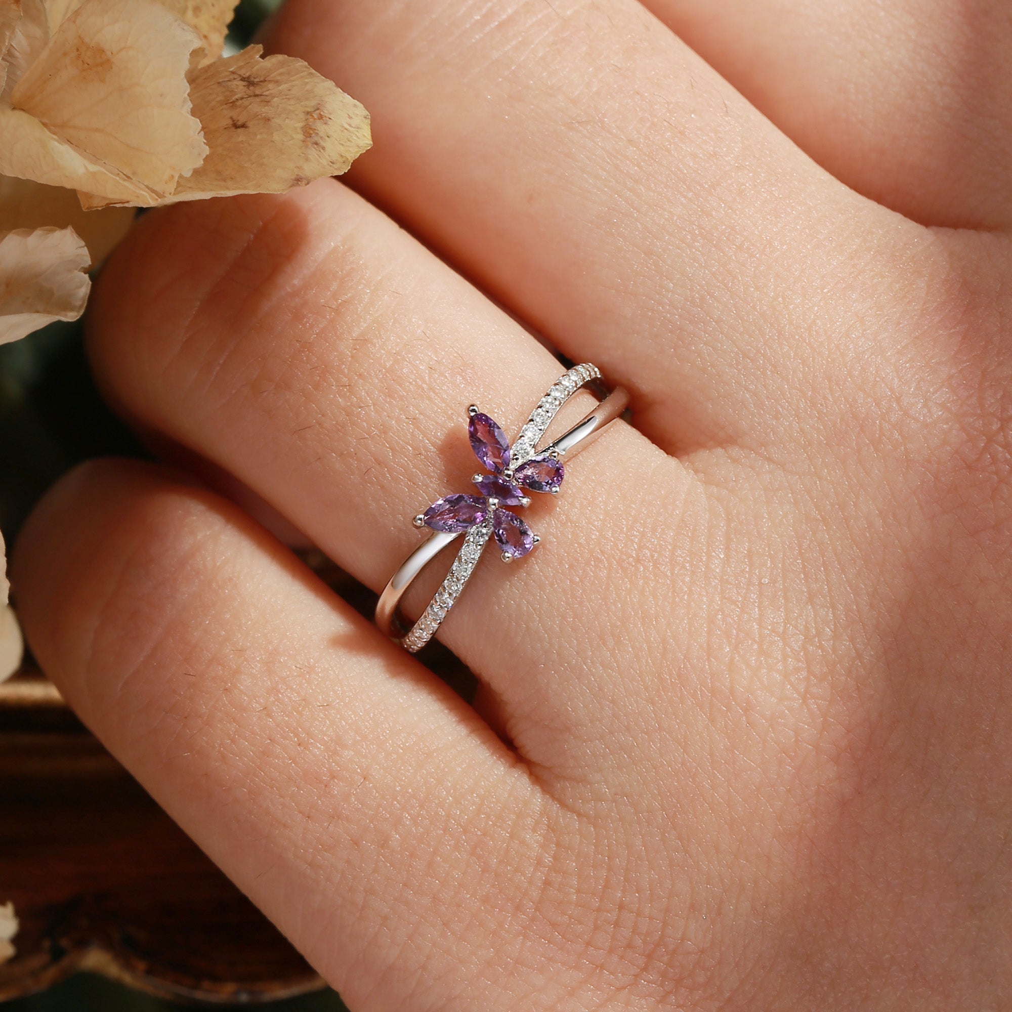 Breeze - Butterfly Cut Amethyst Twist Engagement Ring