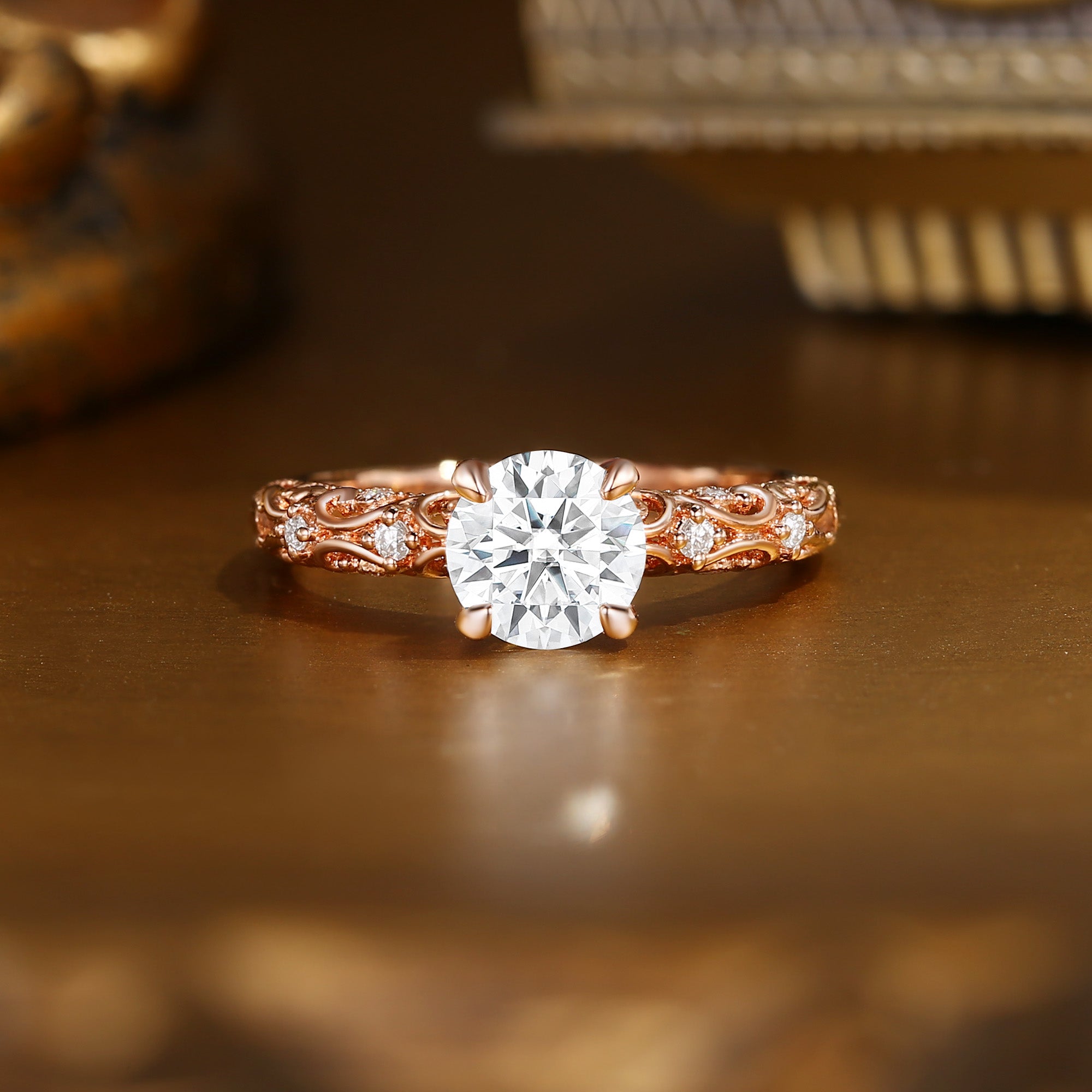 Priscille - Chunky Round Cut Moissanite Victorian Engagement Ring