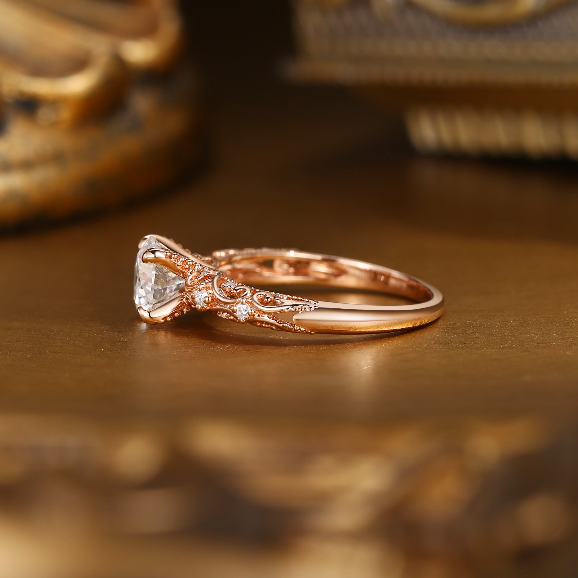 Priscille - Chunky Round Cut Moissanite Victorian Engagement Ring