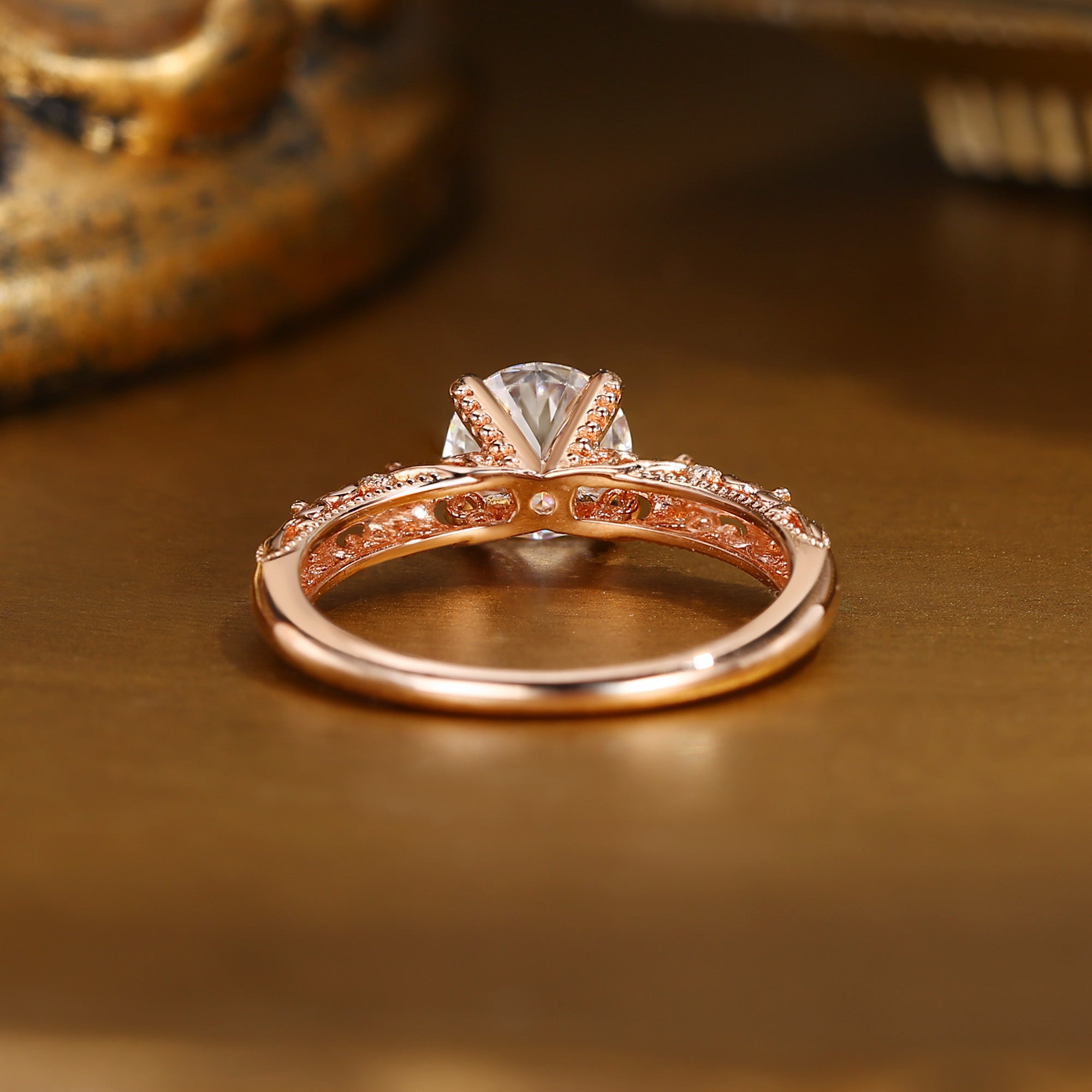 Priscille - Chunky Round Cut Moissanite Victorian Engagement Ring