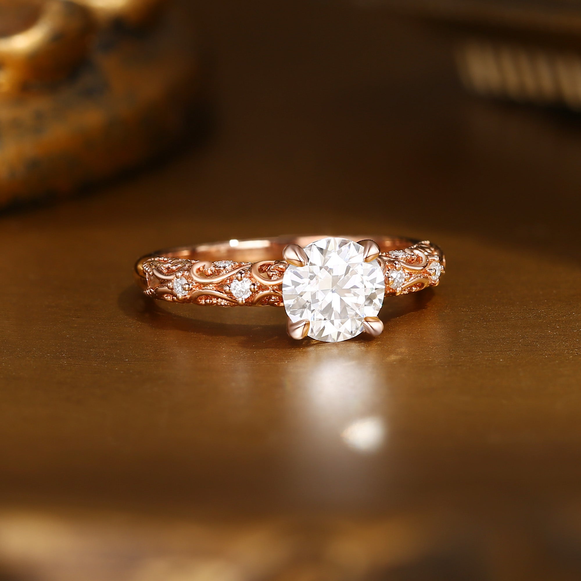 Priscille - Chunky Round Cut Moissanite Victorian Engagement Ring