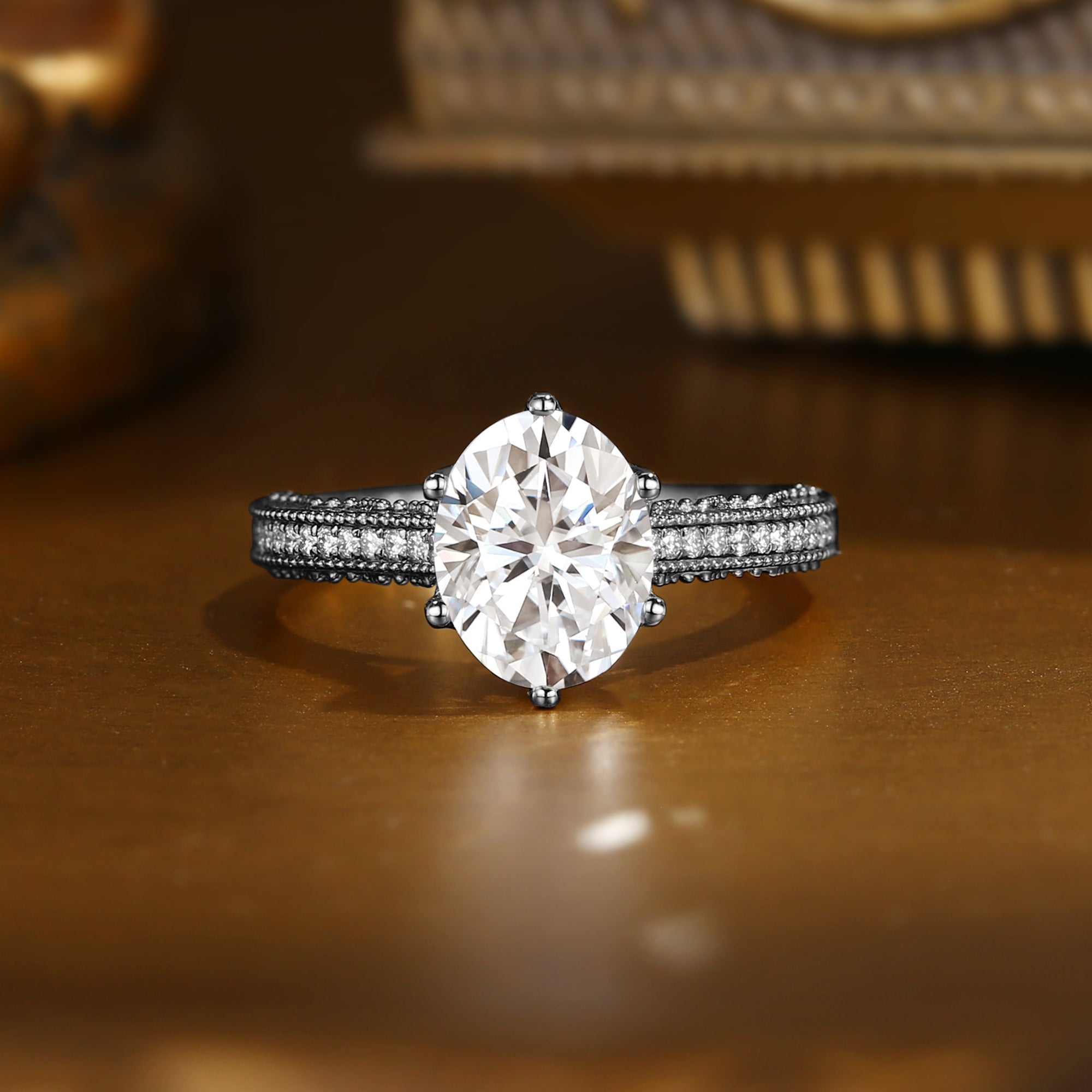 Anastasie - Vintage Milgrain Moissanite Relief Engagement Ring