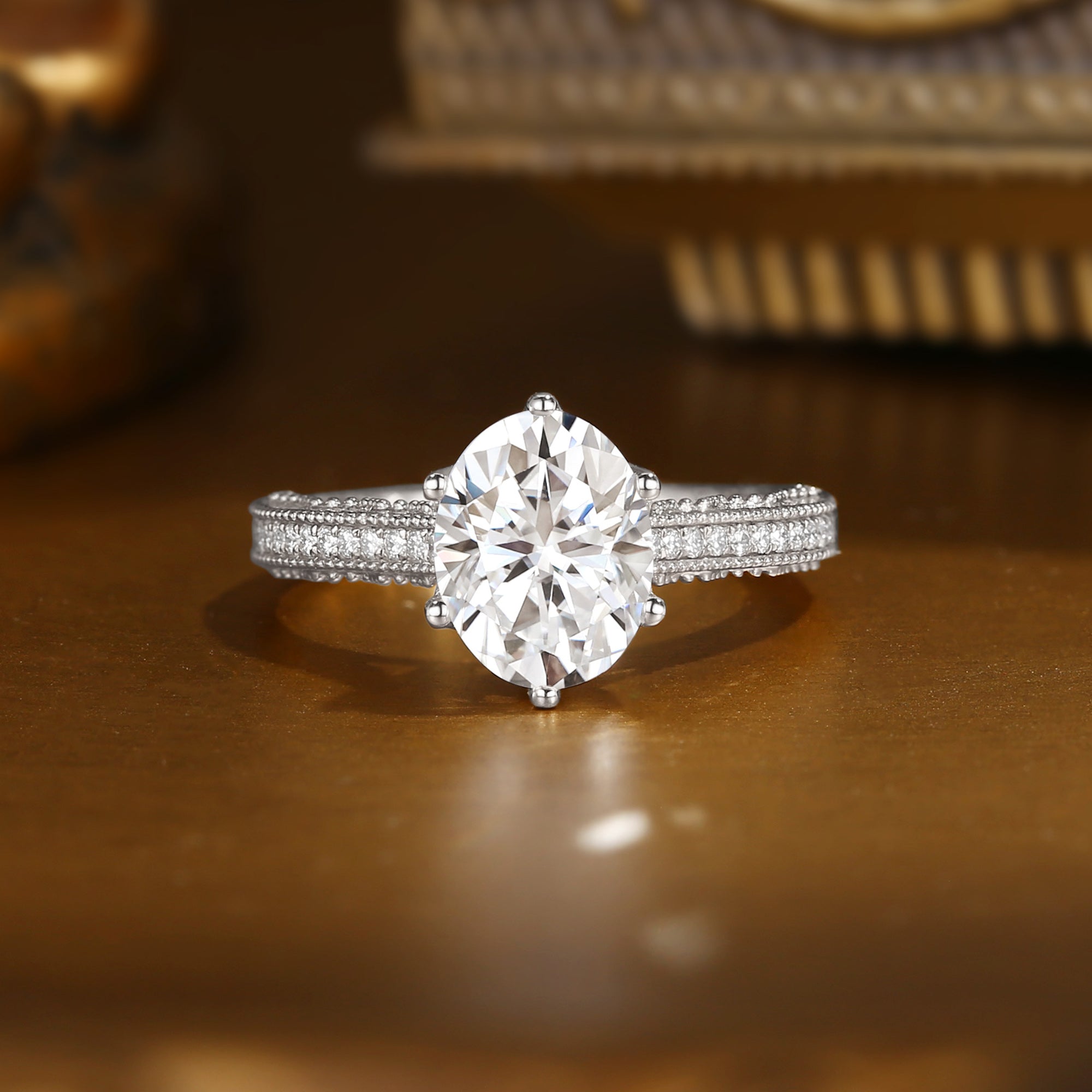 Anastasie - Vintage Milgrain Moissanite Relief Engagement Ring