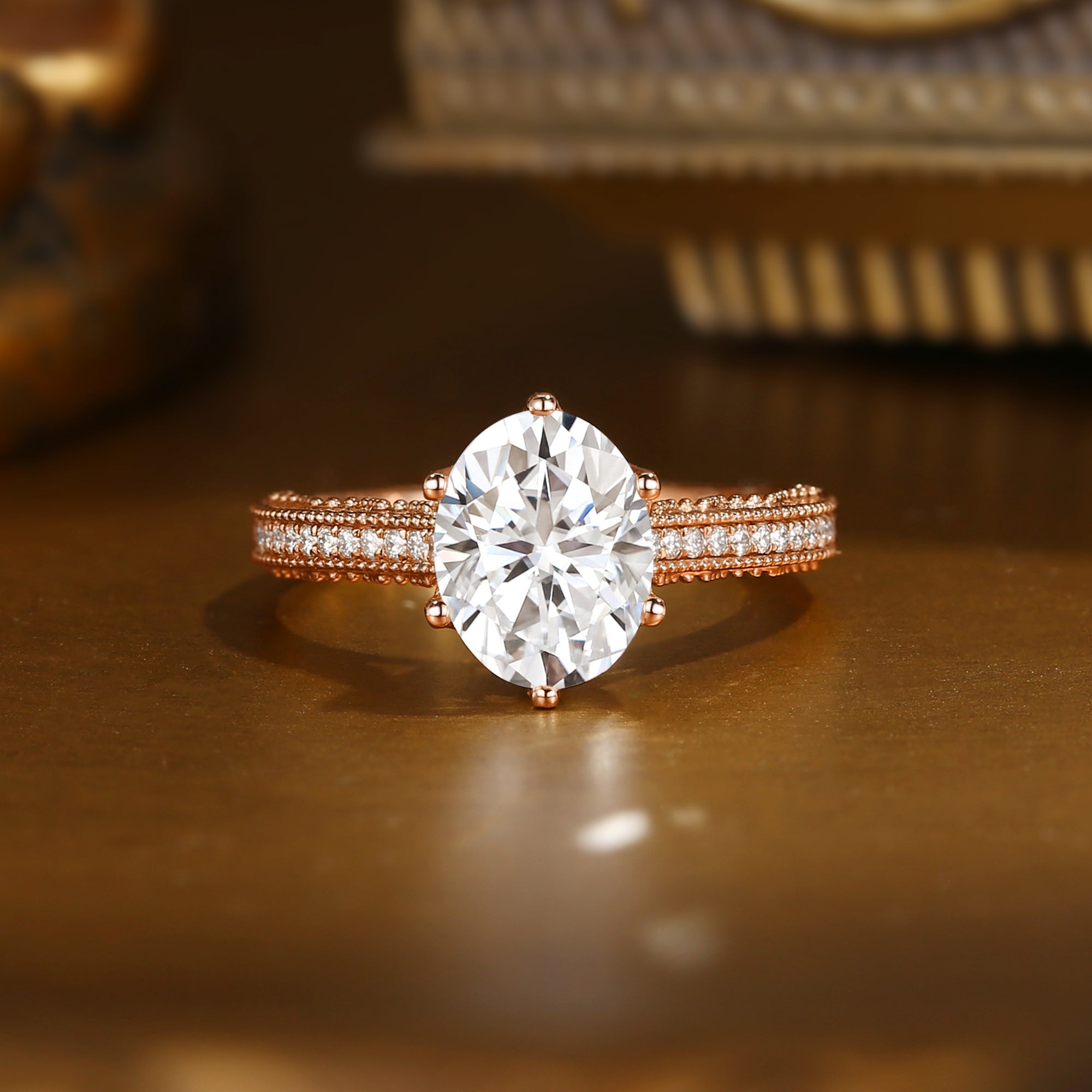 Anastasie - Vintage Milgrain Moissanite Relief Engagement Ring