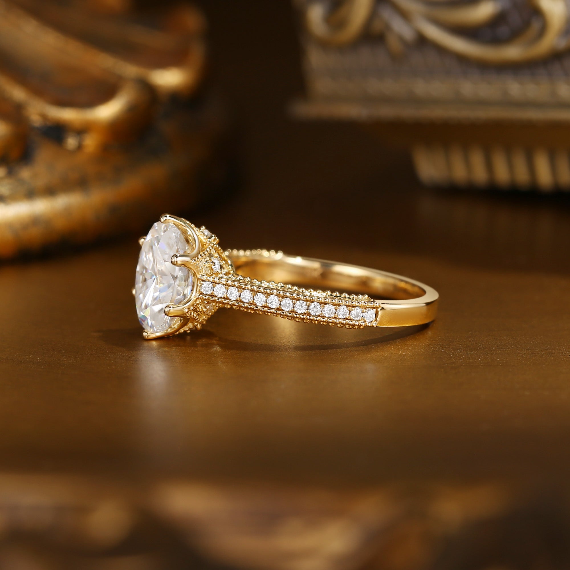 Anastasie - Vintage Milgrain Moissanite Relief Engagement Ring