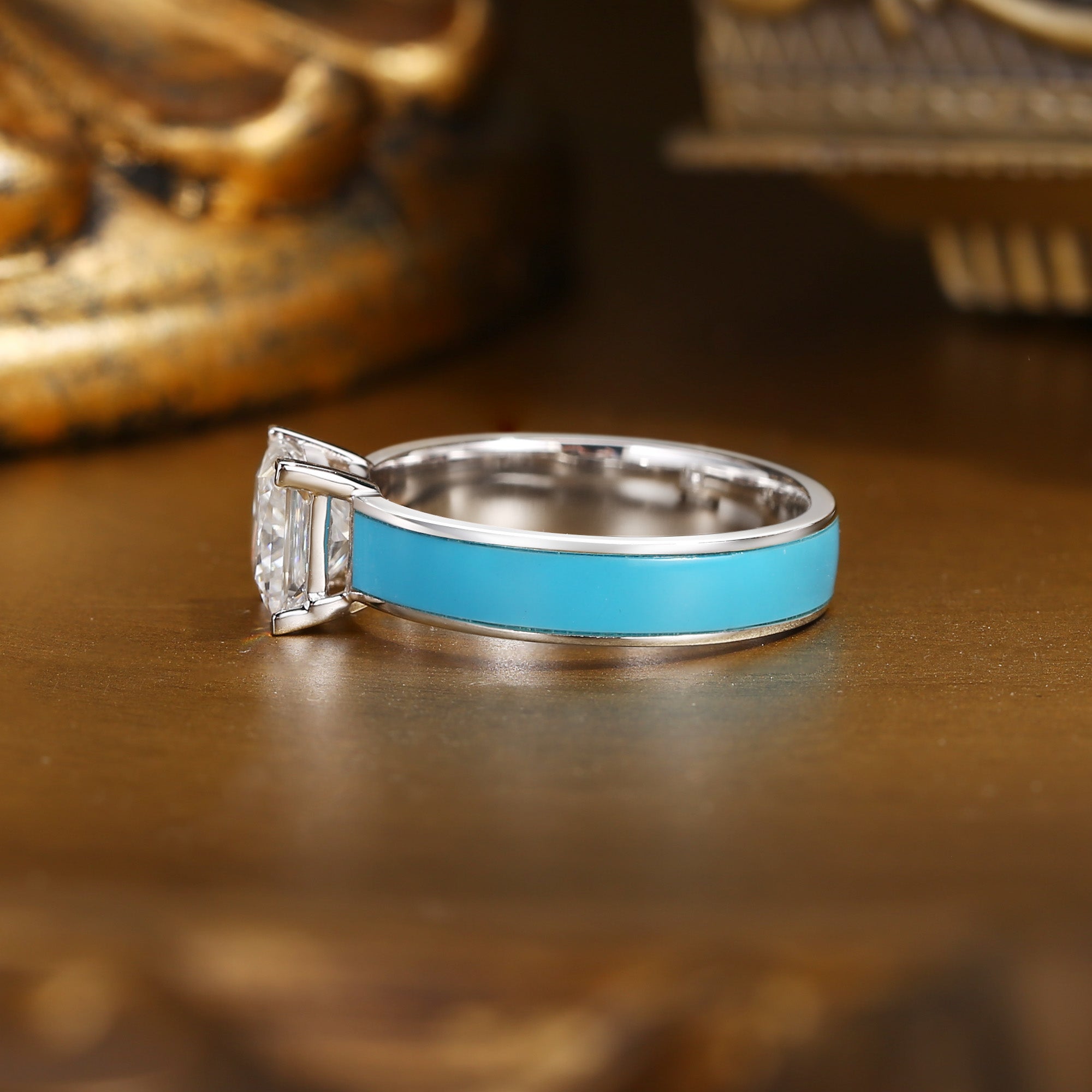 Estelle - Princess Cut Moissanite 6mm Turquoise Engagement Ring