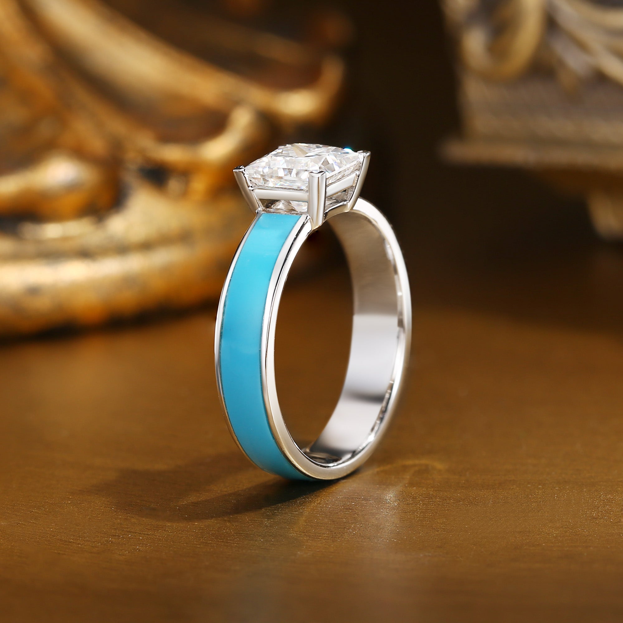 Estelle - Princess Cut Moissanite 6mm Turquoise Engagement Ring