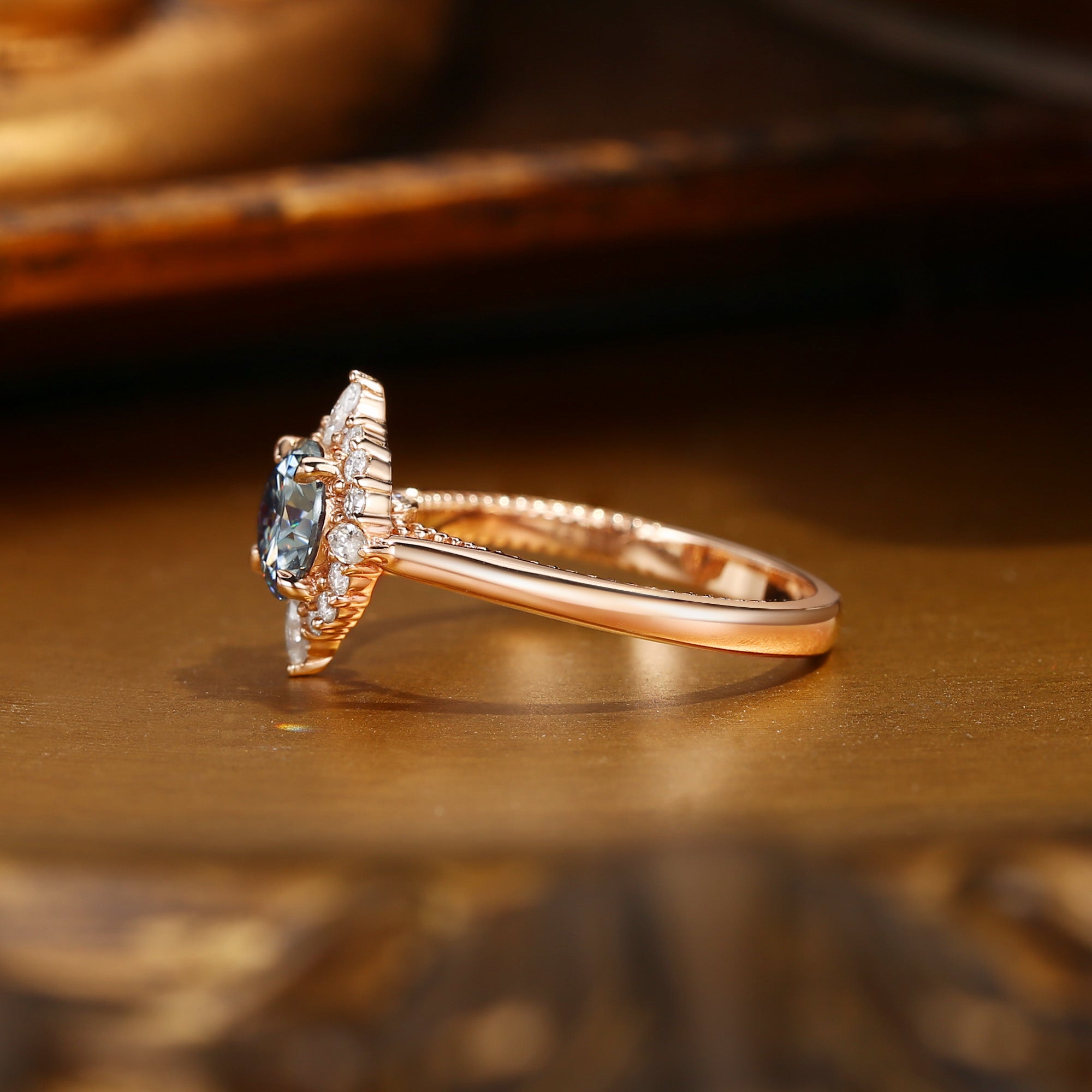 Gloria - Round Cut Grey Moissanite Halo Engagement Ring