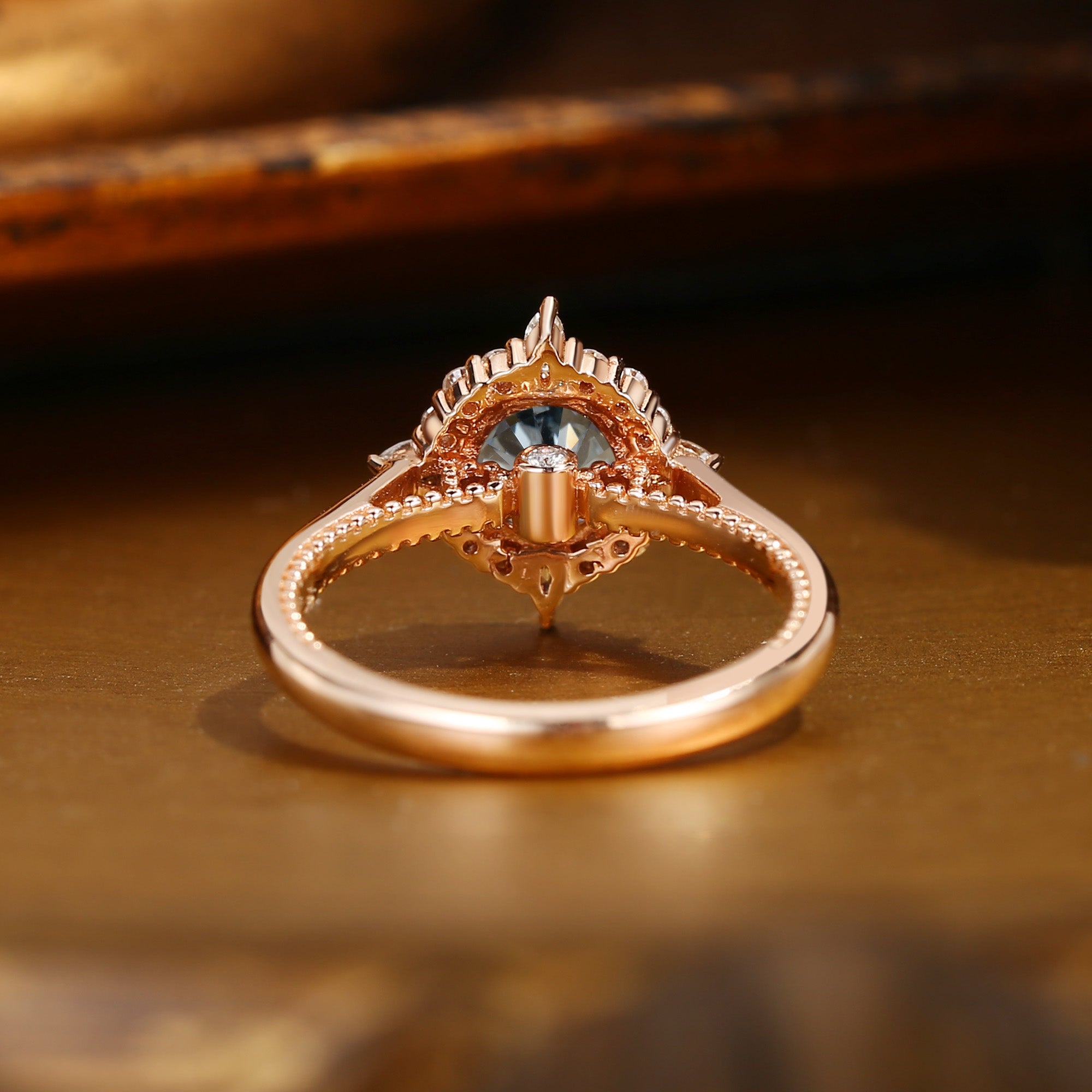 Gloria - Round Cut Grey Moissanite Halo Engagement Ring