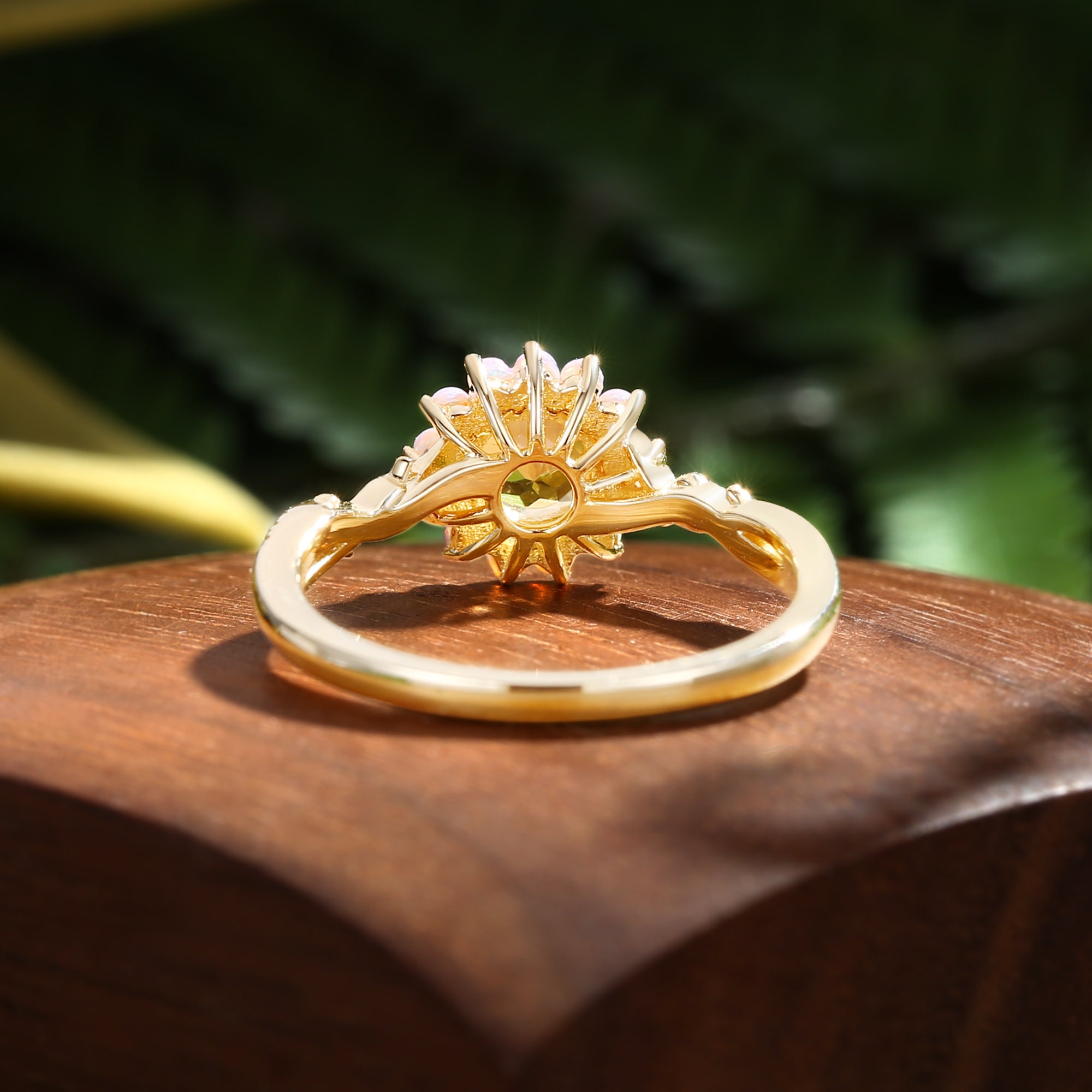 Flora - Halo Round Cut Citrine Leaf Twist Engagement Ring