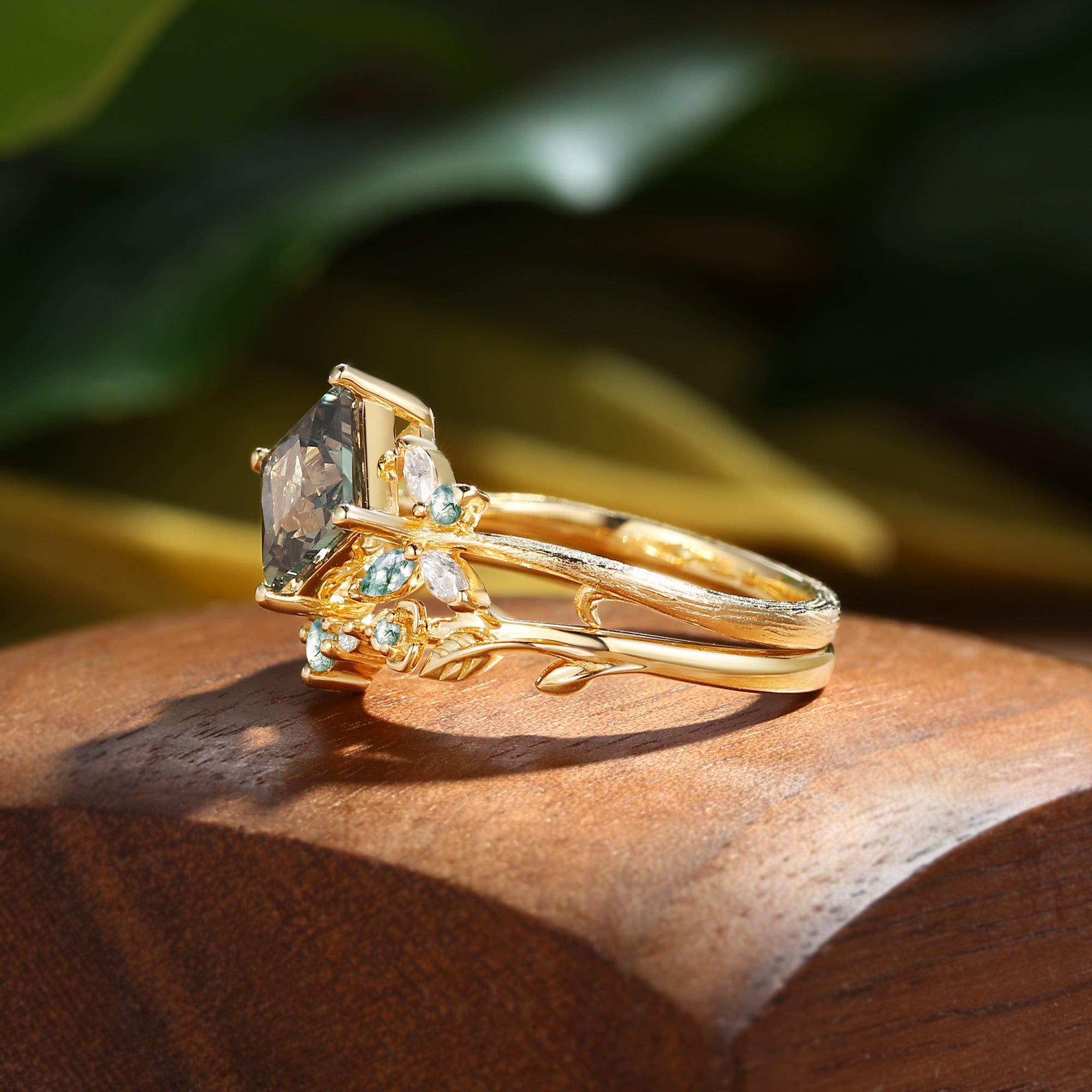 Glenna - Princess Cut Lab Green Sapphire Butterfly Fairy Bridal Sets 2pcs