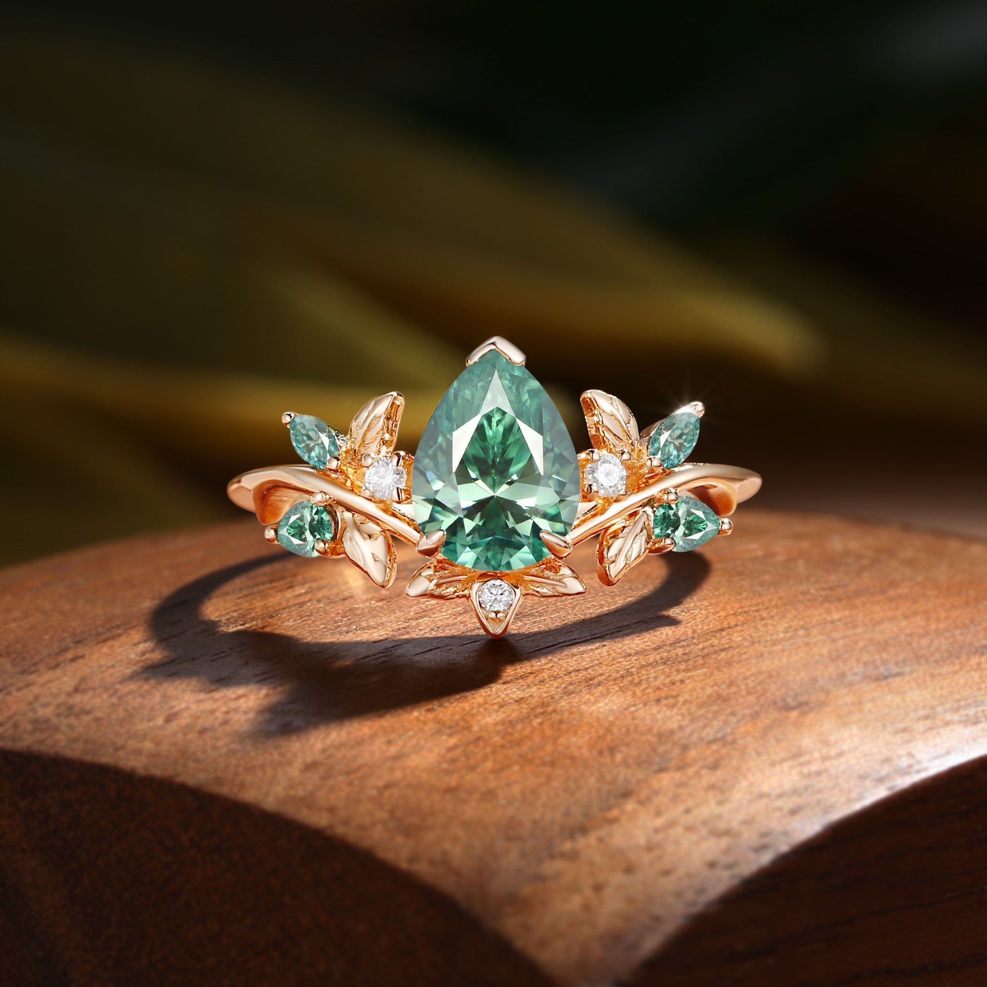 Fabiola - Pear Cut Mint Green Moissanite Butterfly Fairy Engagement Ring