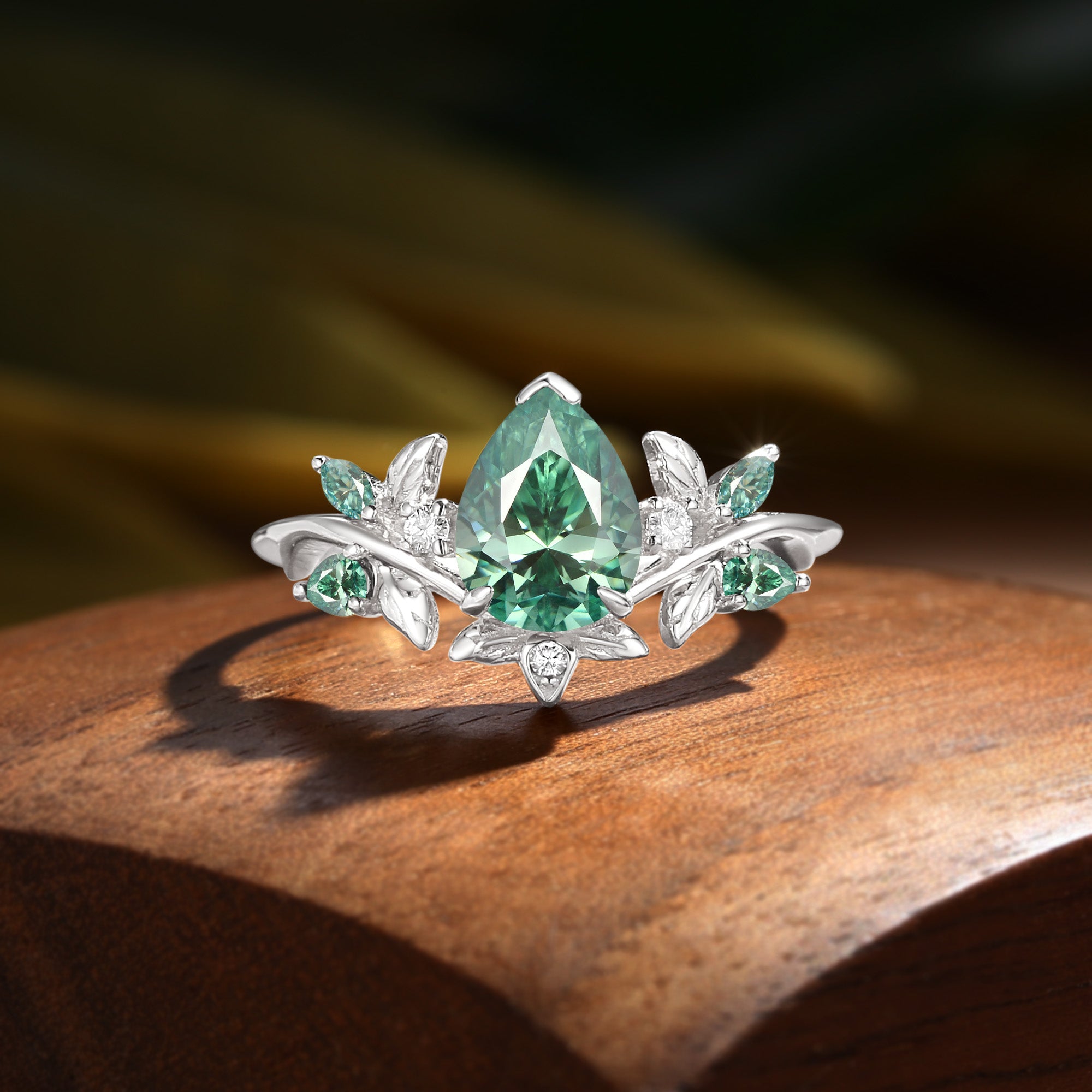 Fabiola - Pear Cut Mint Green Moissanite Butterfly Fairy Engagement Ring