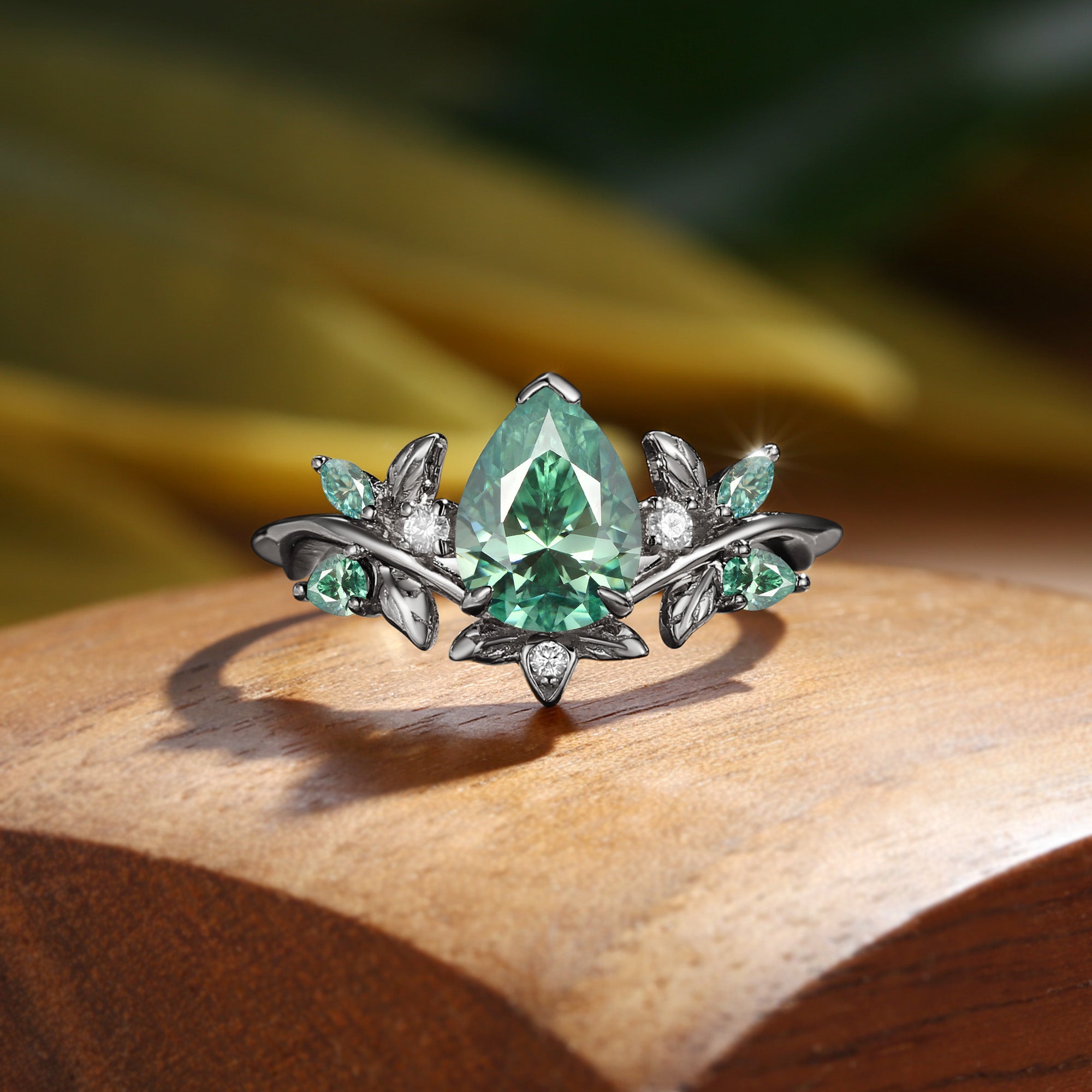 Fabiola - Pear Cut Mint Green Moissanite Butterfly Fairy Engagement Ring