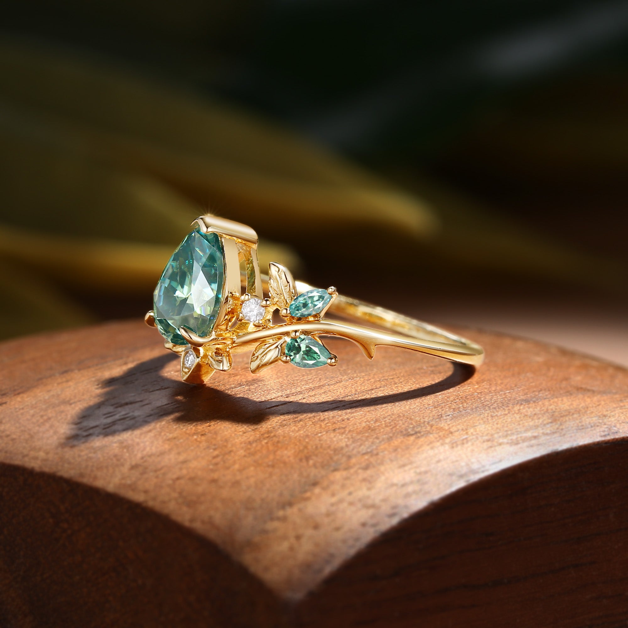 Fabiola - Pear Cut Mint Green Moissanite Butterfly Fairy Engagement Ring