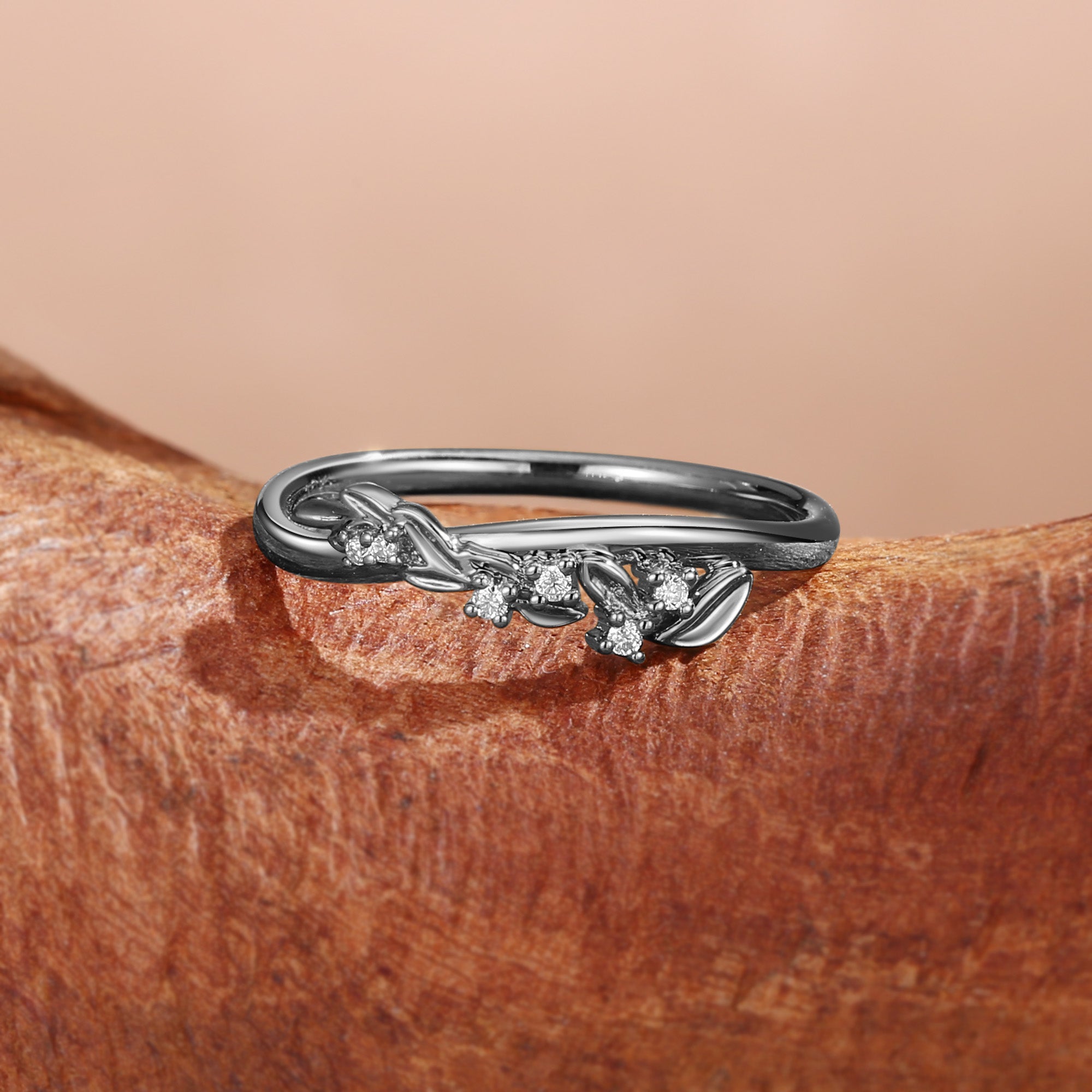 Unique Leaf Inspired Curved Moissanite Wedding Band