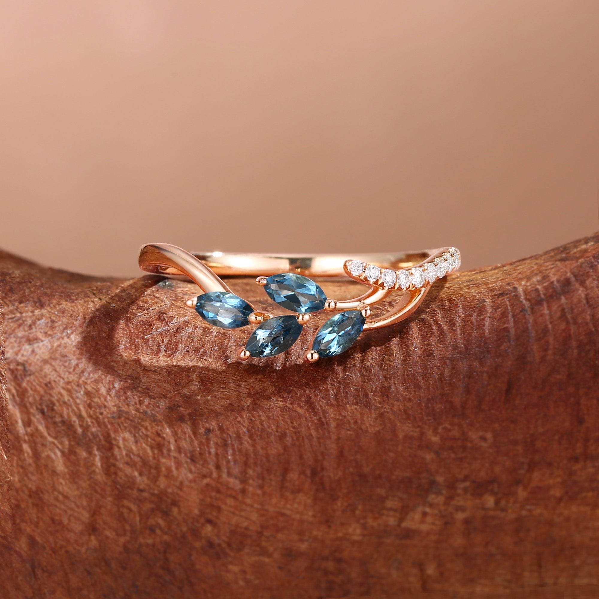 Cluster Curved London Blue Topaz Marquise Wedding Band