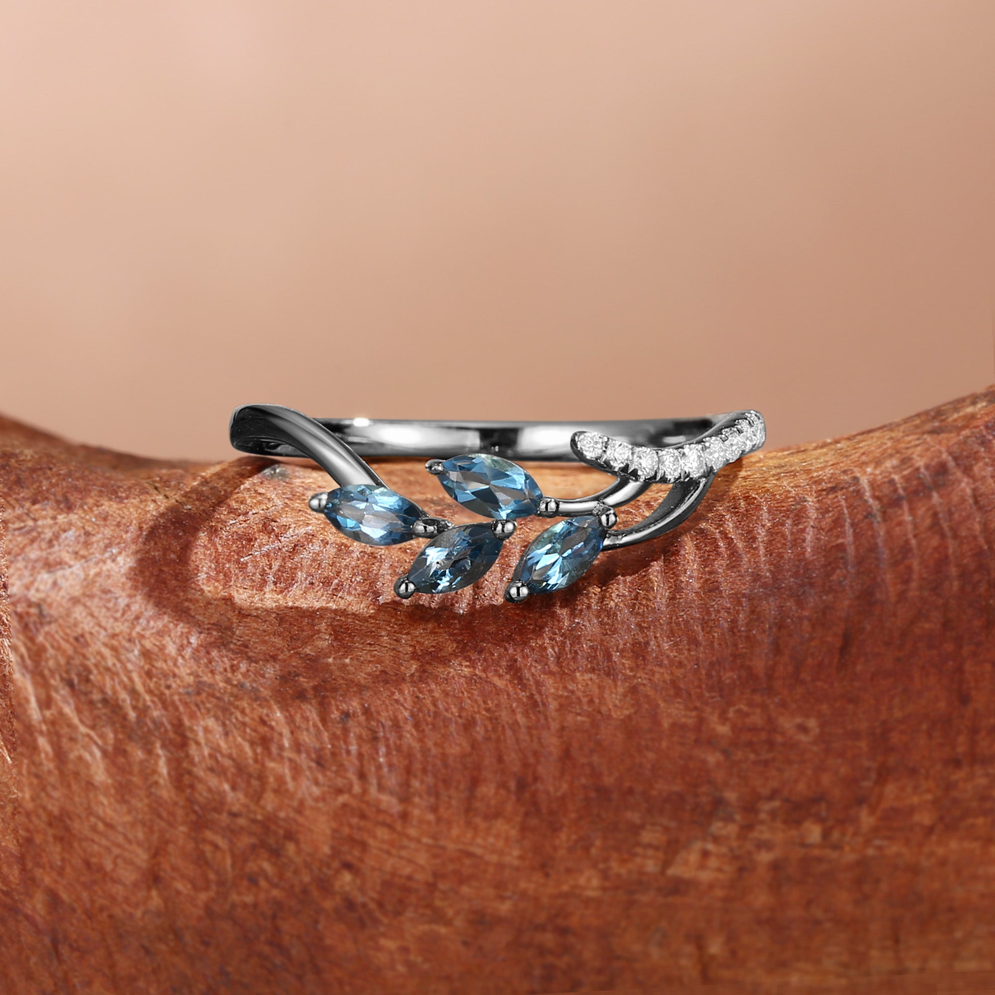 Cluster Curved London Blue Topaz Marquise Wedding Band