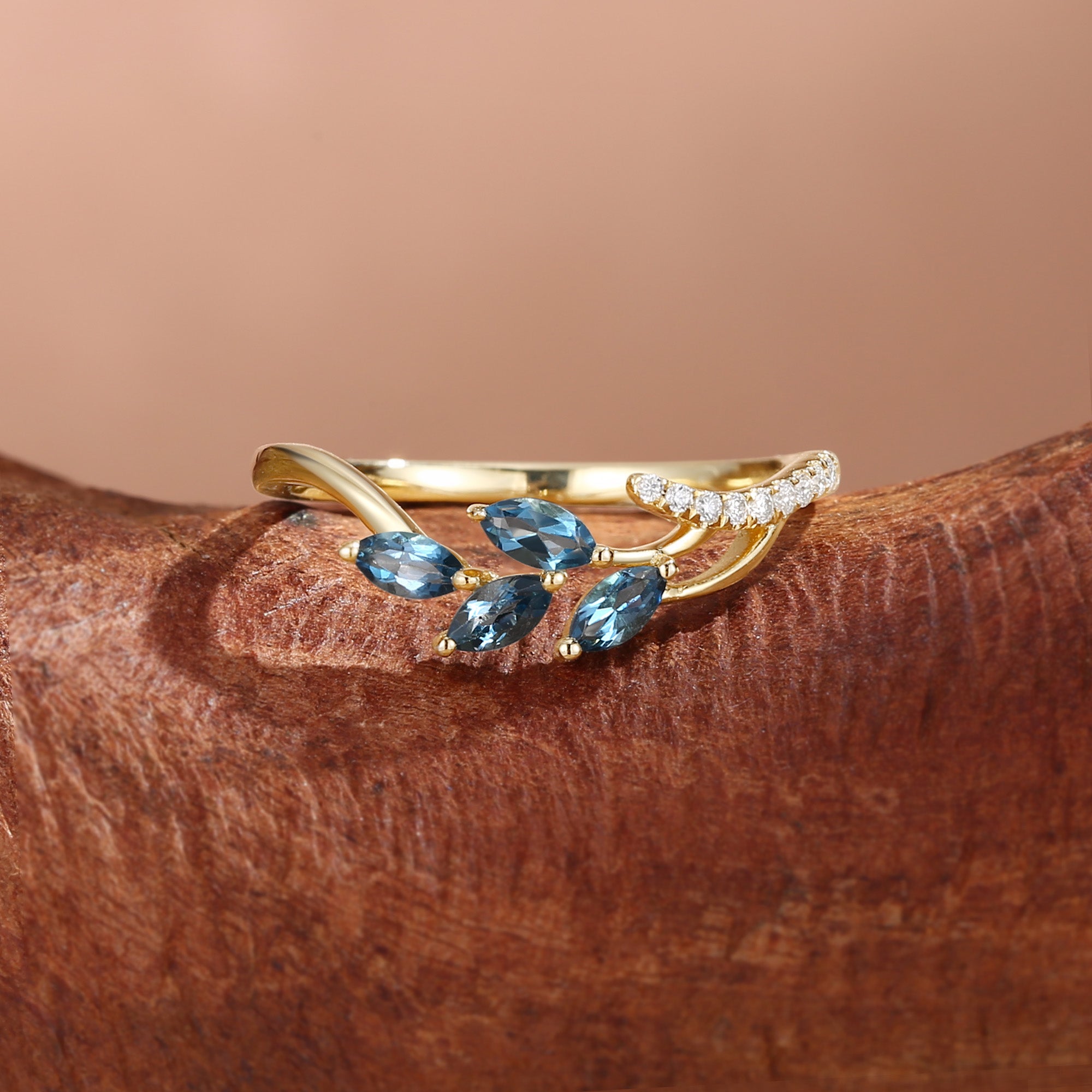 Cluster Curved London Blue Topaz Marquise Wedding Band