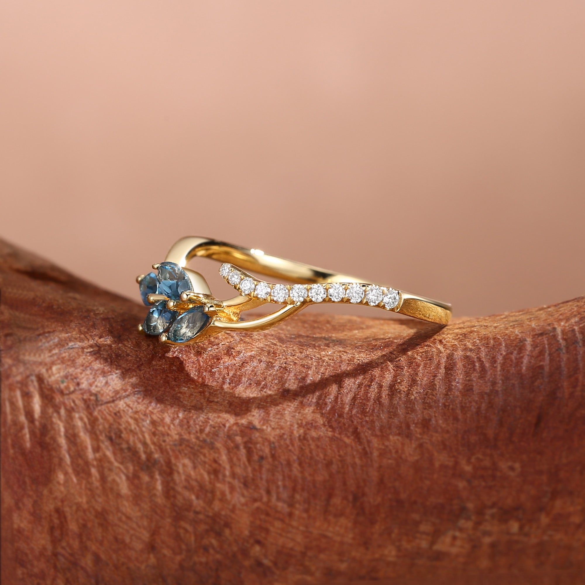 Cluster Curved London Blue Topaz Marquise Wedding Band