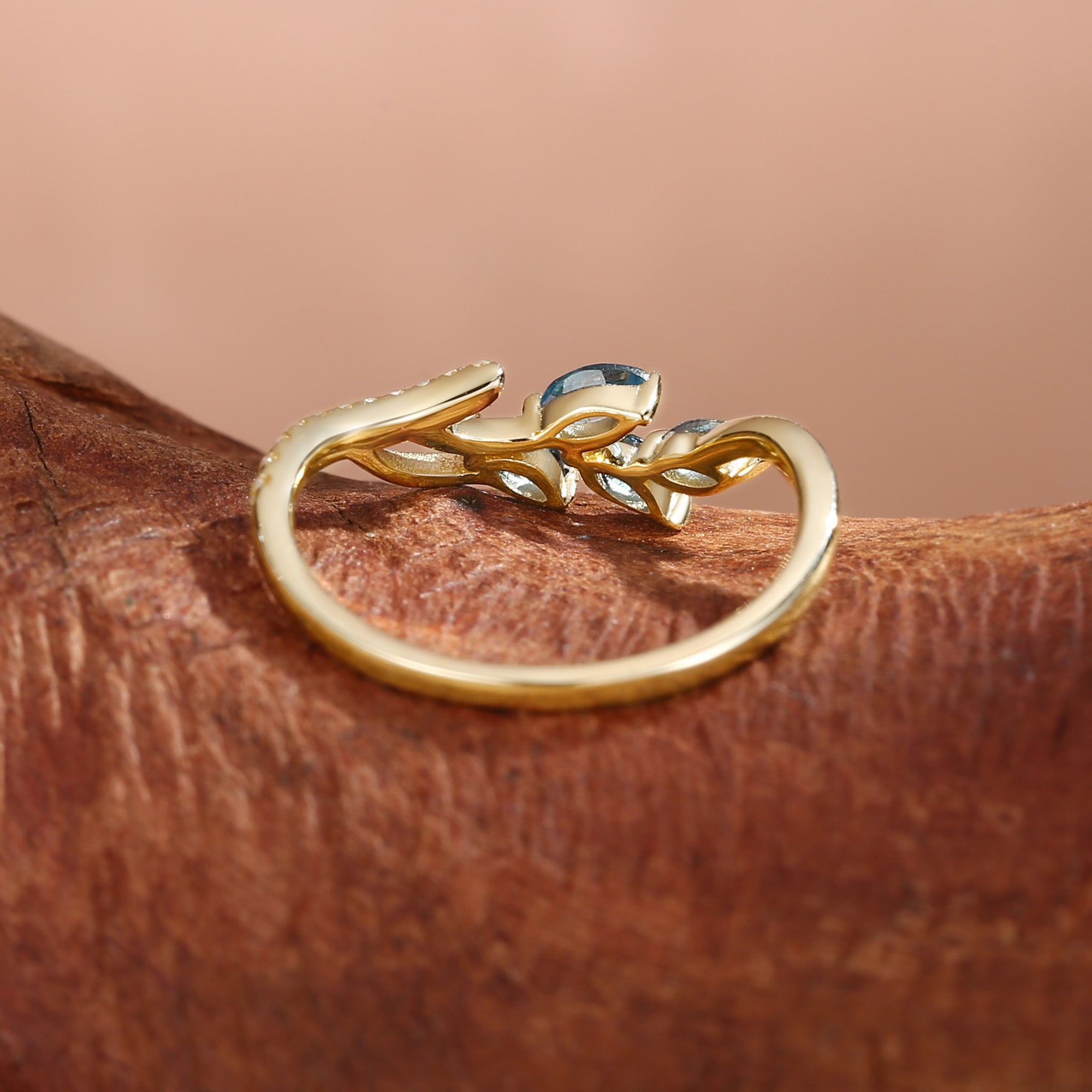 Cluster Curved London Blue Topaz Marquise Wedding Band