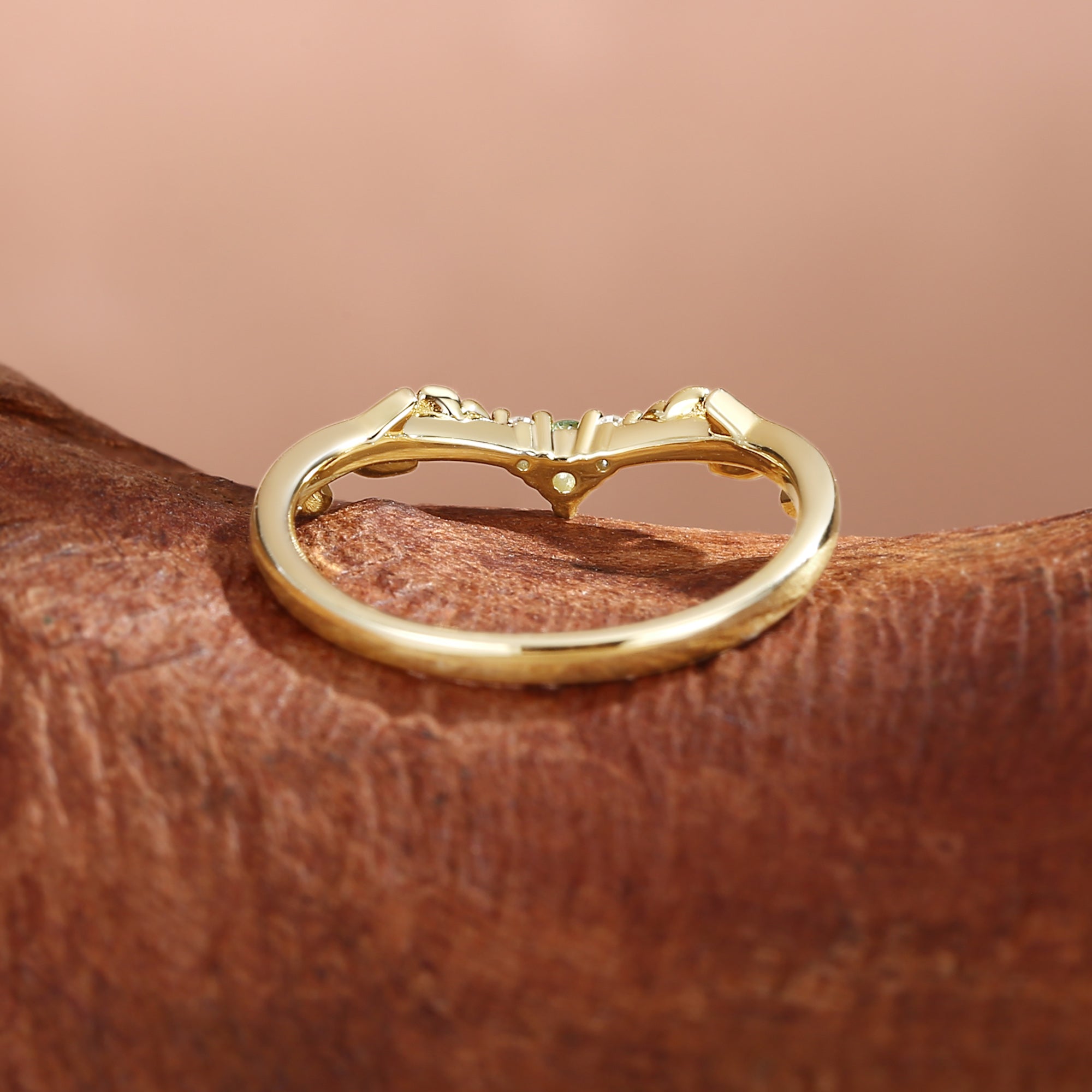 Flower Curved Moss Agate & Moissanite Wedding Band