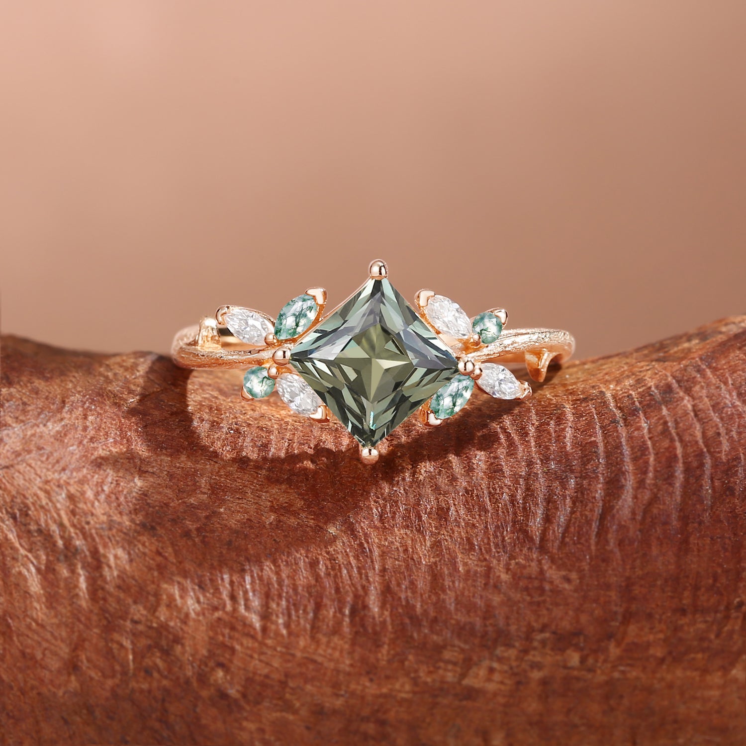 Glenna - Princess Cut Lab Green Sapphire Butterfly Fairy Engagement Ring