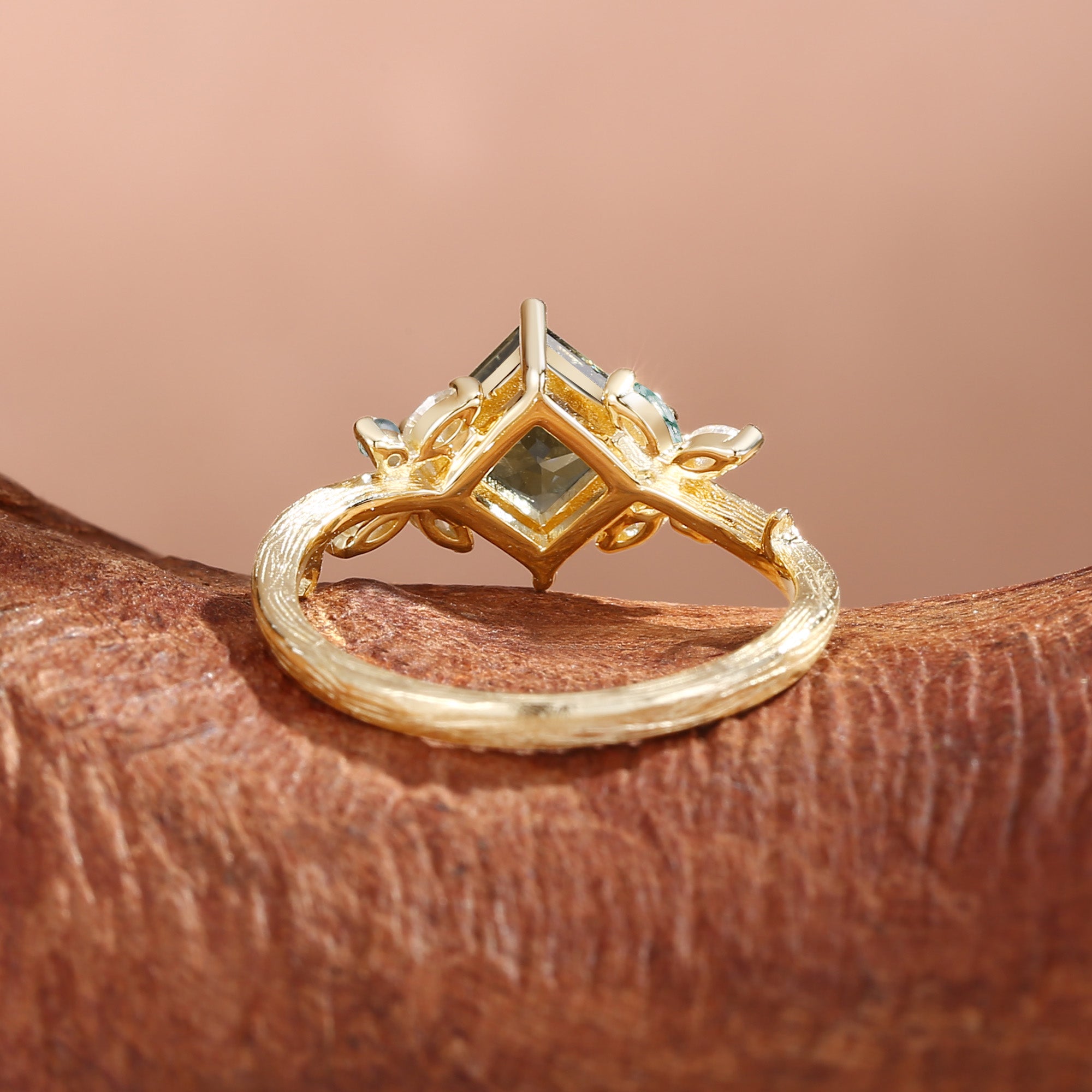 Glenna - Princess Cut Lab Green Sapphire Butterfly Fairy Engagement Ring