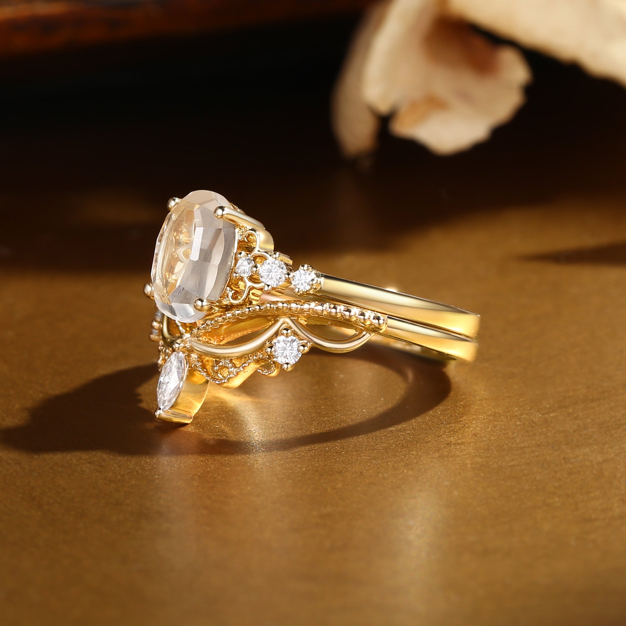 Swan Princess- Portrait Cut Oval Moissanite Vintage Princesscore Bridal Set 2pcs