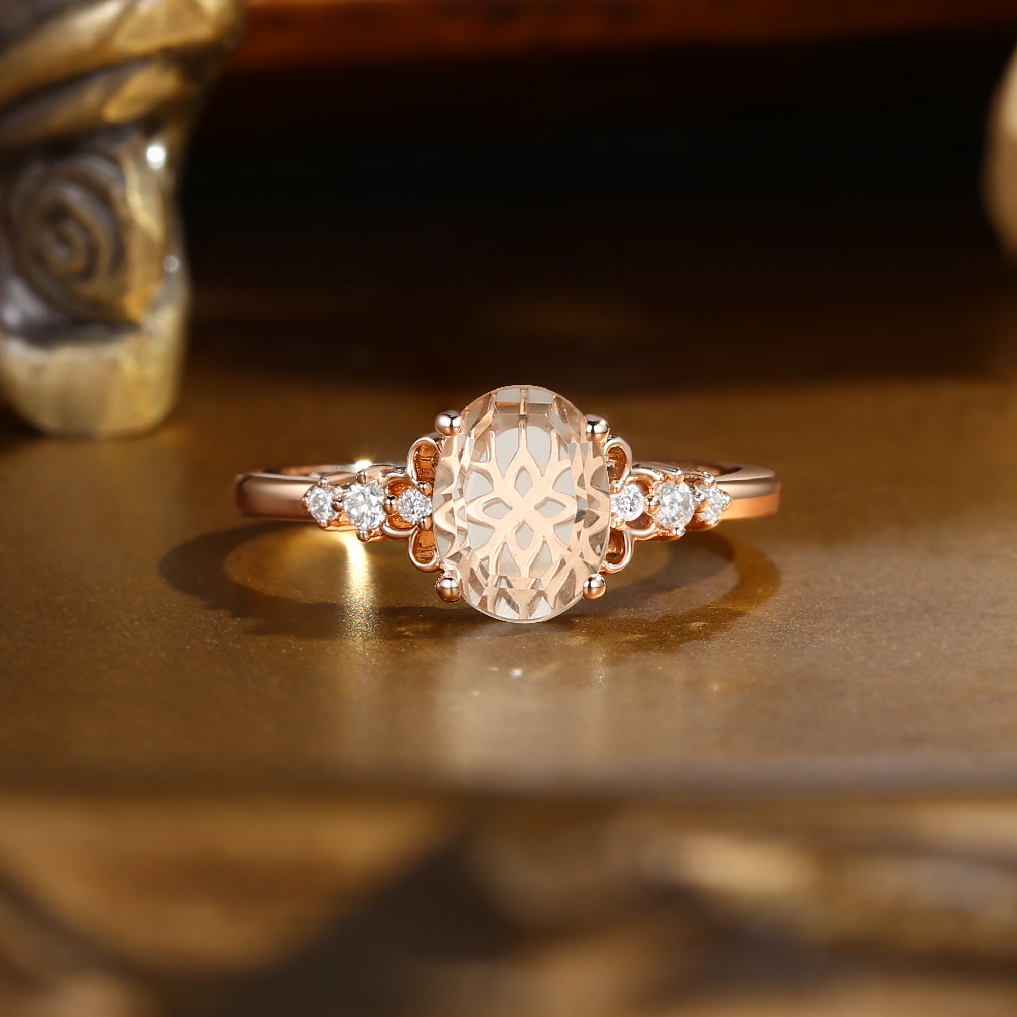 Swan Princess- Portrait Cut Moissanite Vintage Relief Engagement Ring
