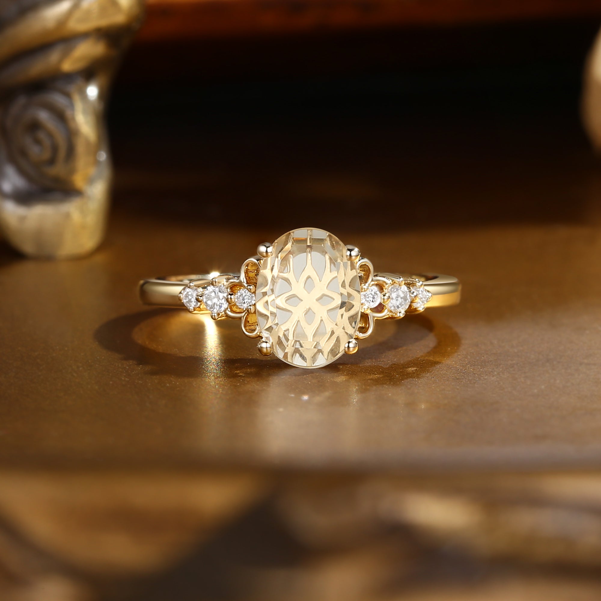 Swan Princess- Portrait Cut Moissanite Vintage Relief Engagement Ring