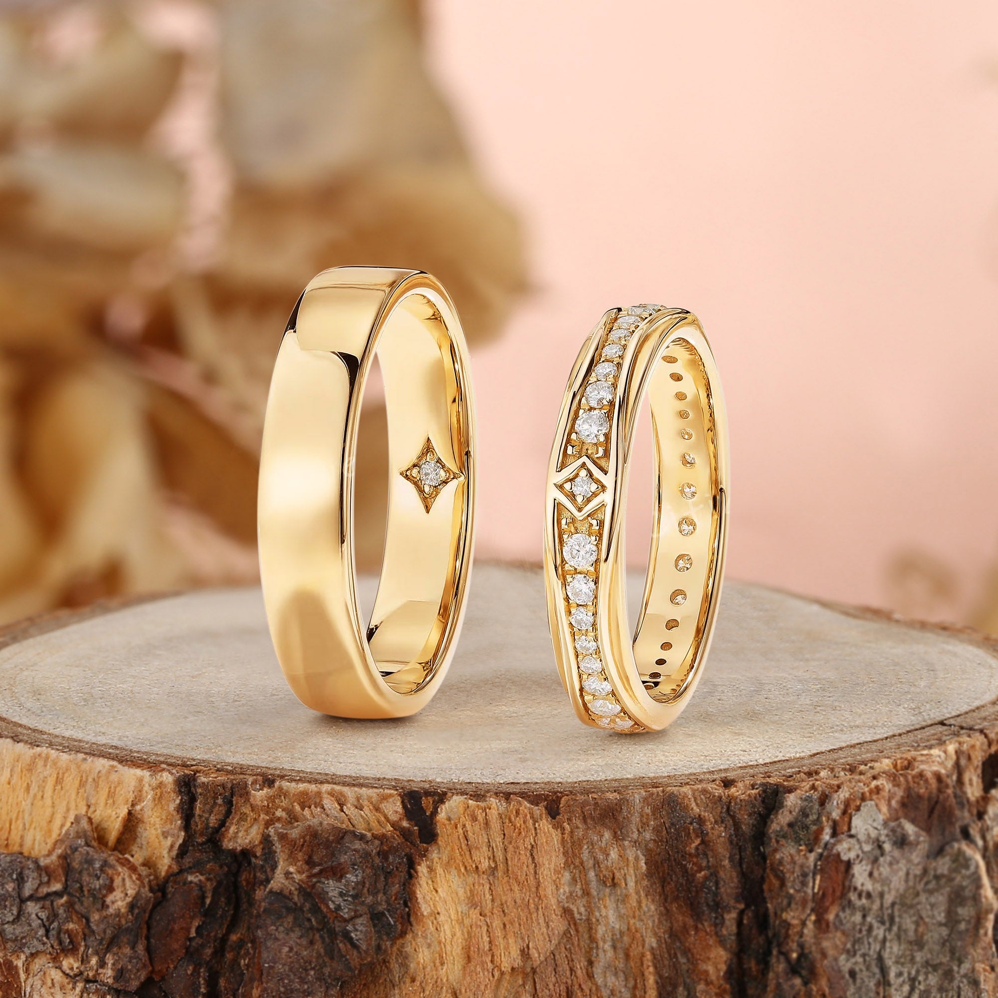 Mirabelle - Star Moissanite Couple Rings Set Solid Gold Eternity Ring 2pcs