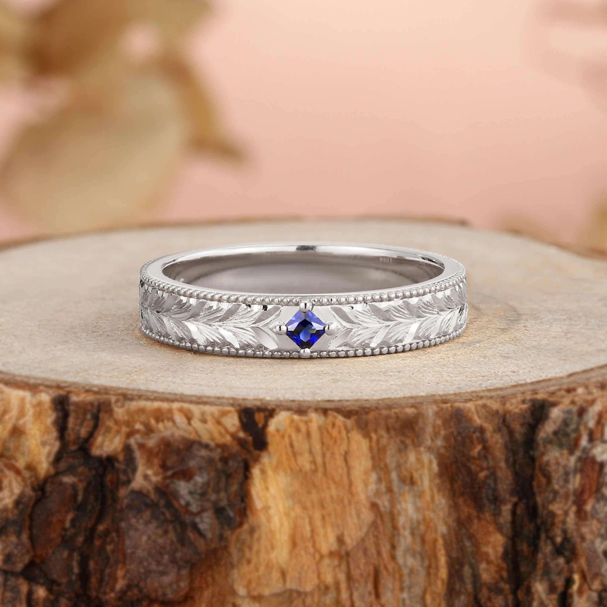 Wedding Band - Leaf-Inspired Hand-Engraved Royal Promise Ring