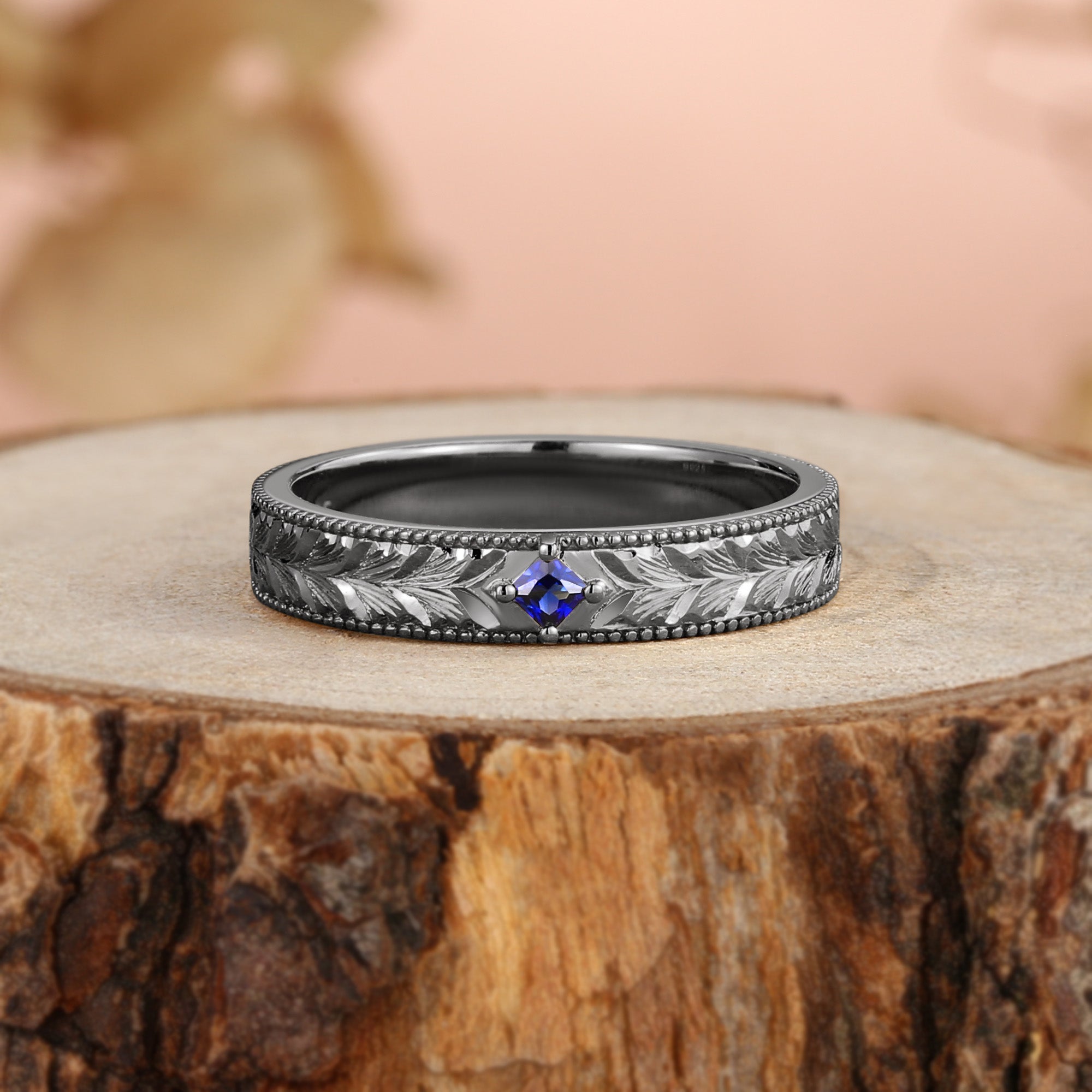 Wedding Band - Leaf-Inspired Hand-Engraved Royal Promise Ring