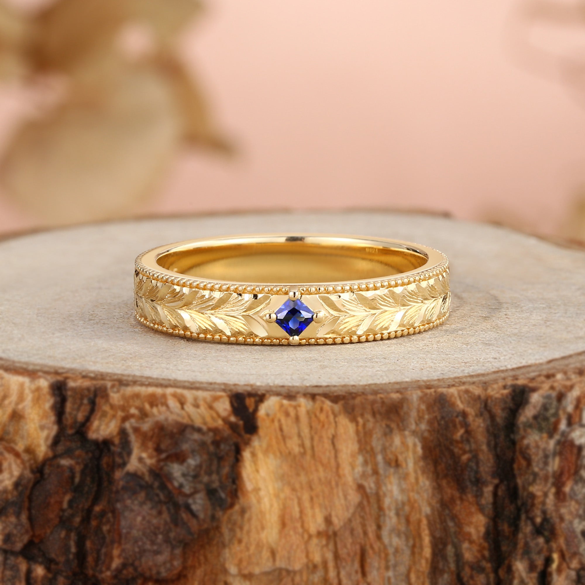 Wedding Band - Leaf-Inspired Hand-Engraved Royal Promise Ring