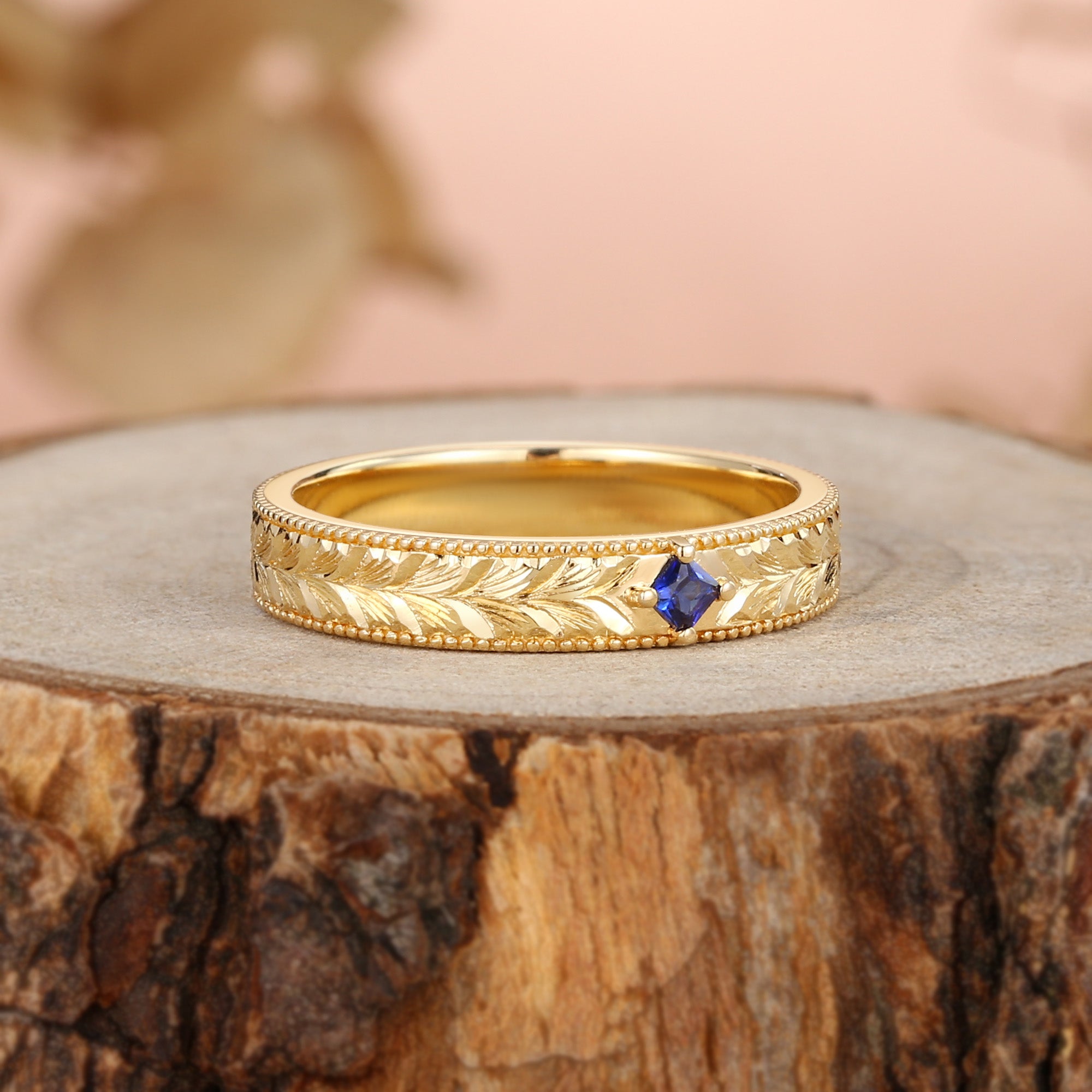 Wedding Band - Leaf-Inspired Hand-Engraved Royal Promise Ring