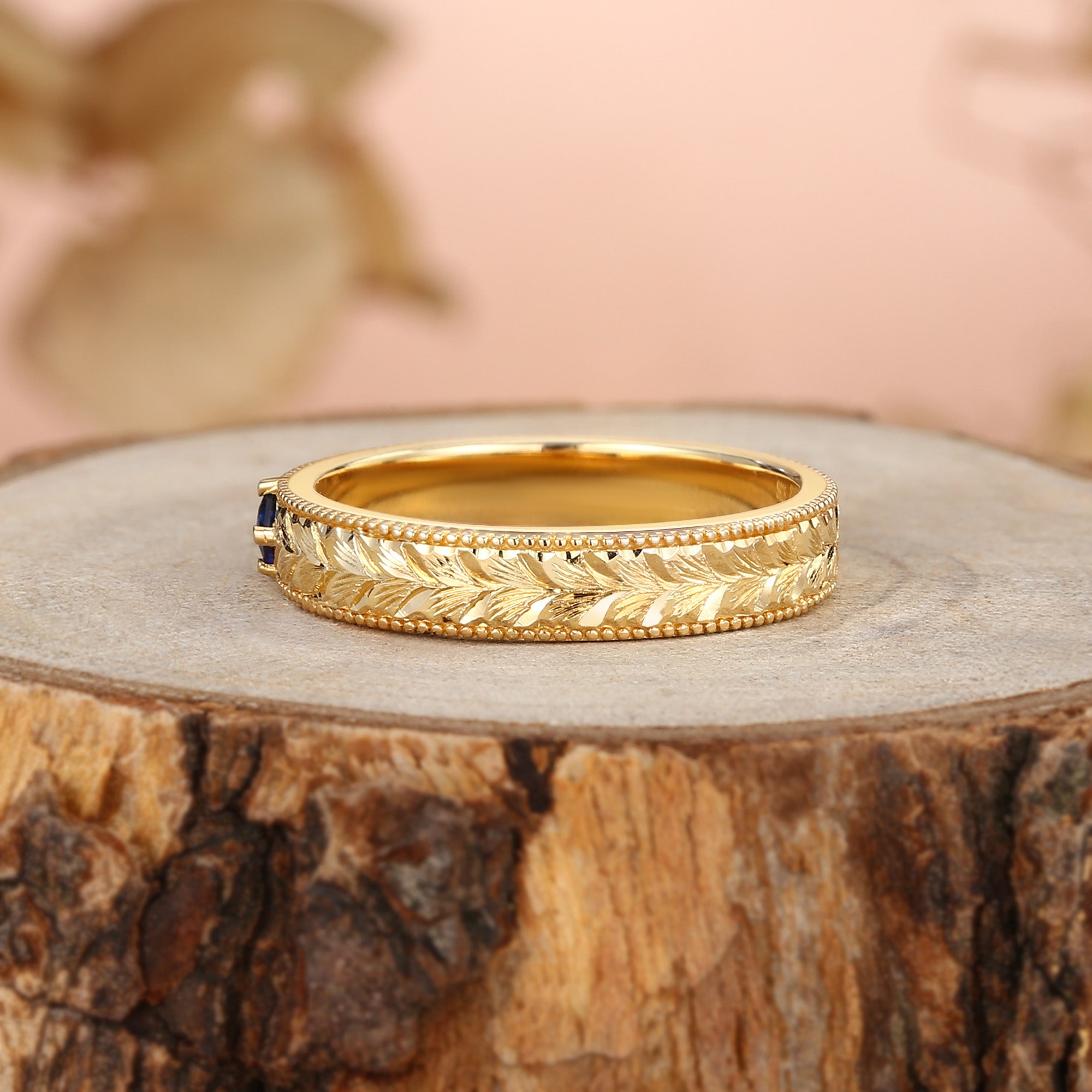 Wedding Band - Leaf-Inspired Hand-Engraved Royal Promise Ring