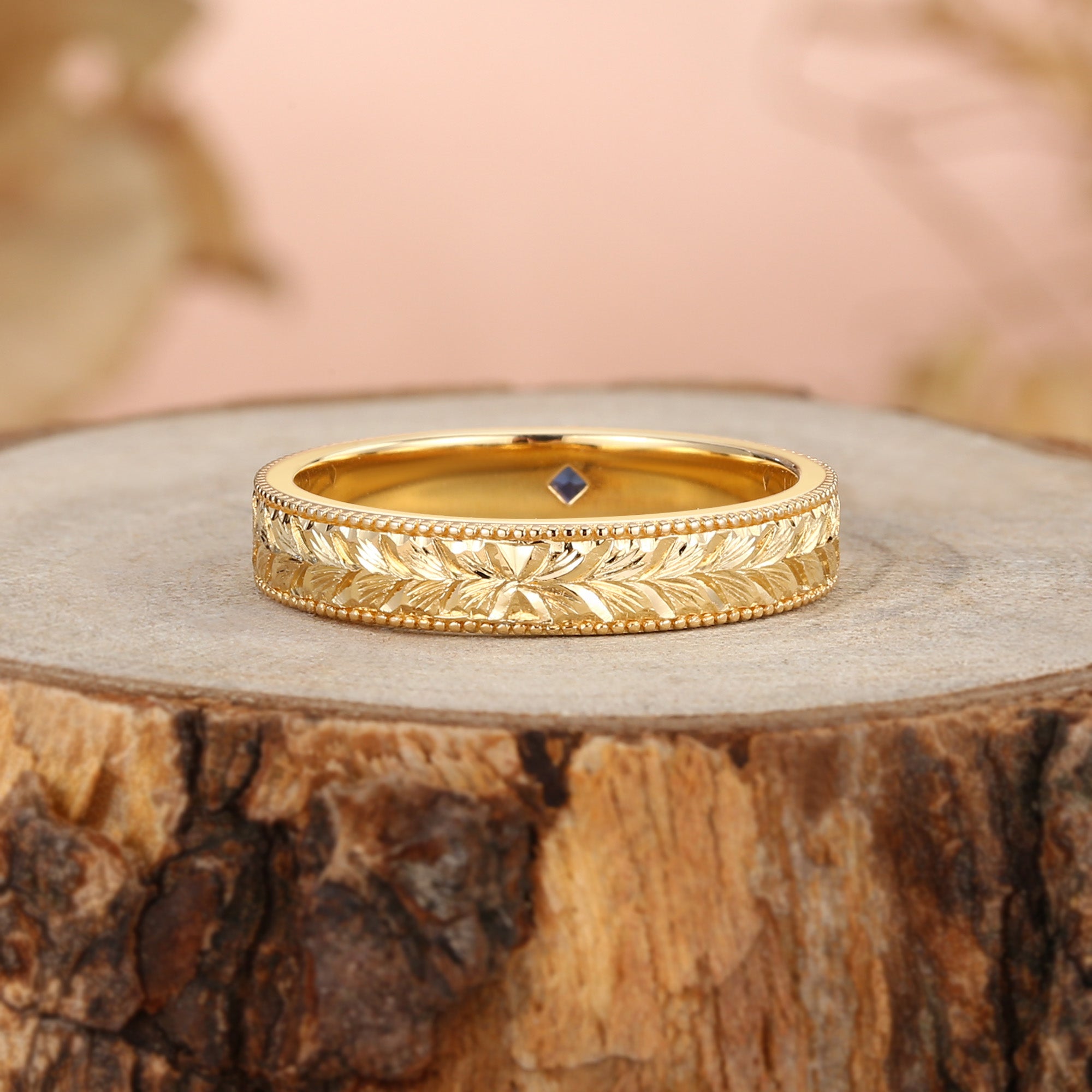 Wedding Band - Leaf-Inspired Hand-Engraved Royal Promise Ring
