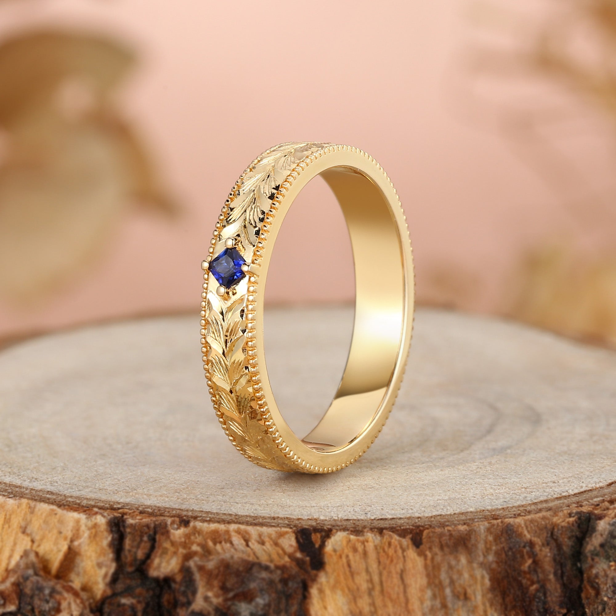 Wedding Band - Leaf-Inspired Hand-Engraved Royal Promise Ring