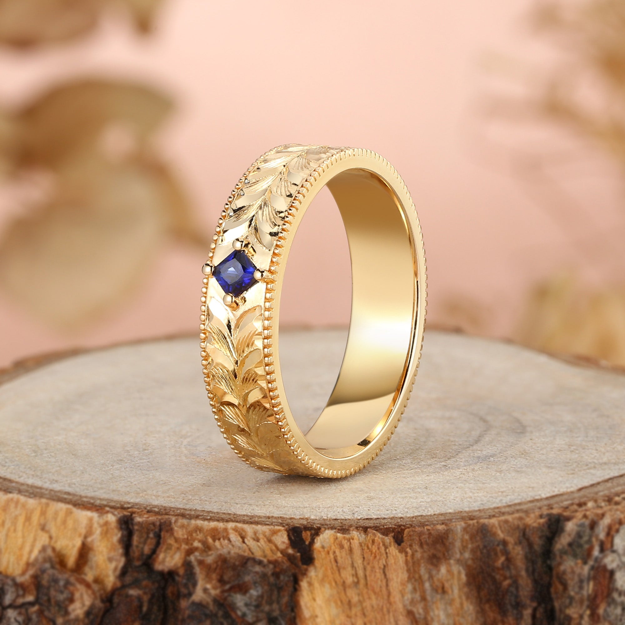 Men Band - Leaf-Inspired Hand-Engraved Royal Promise Ring