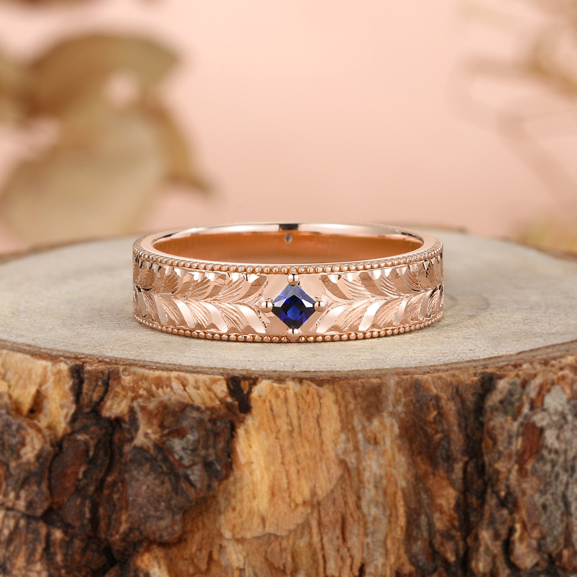 Men Band - Leaf-Inspired Hand-Engraved Royal Promise Ring