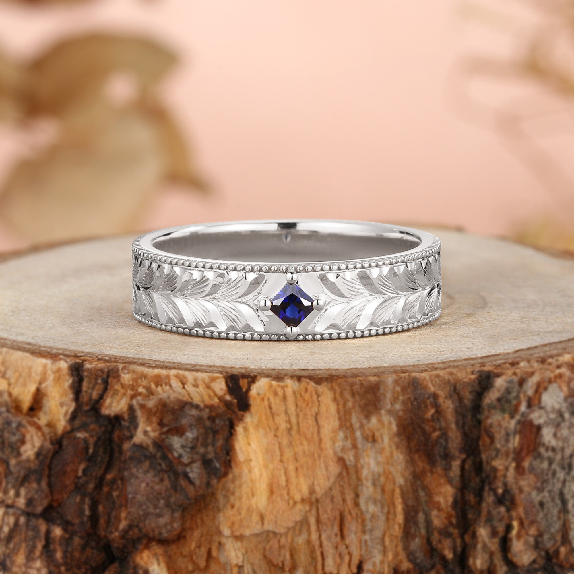 Men Band - Leaf-Inspired Hand-Engraved Royal Promise Ring