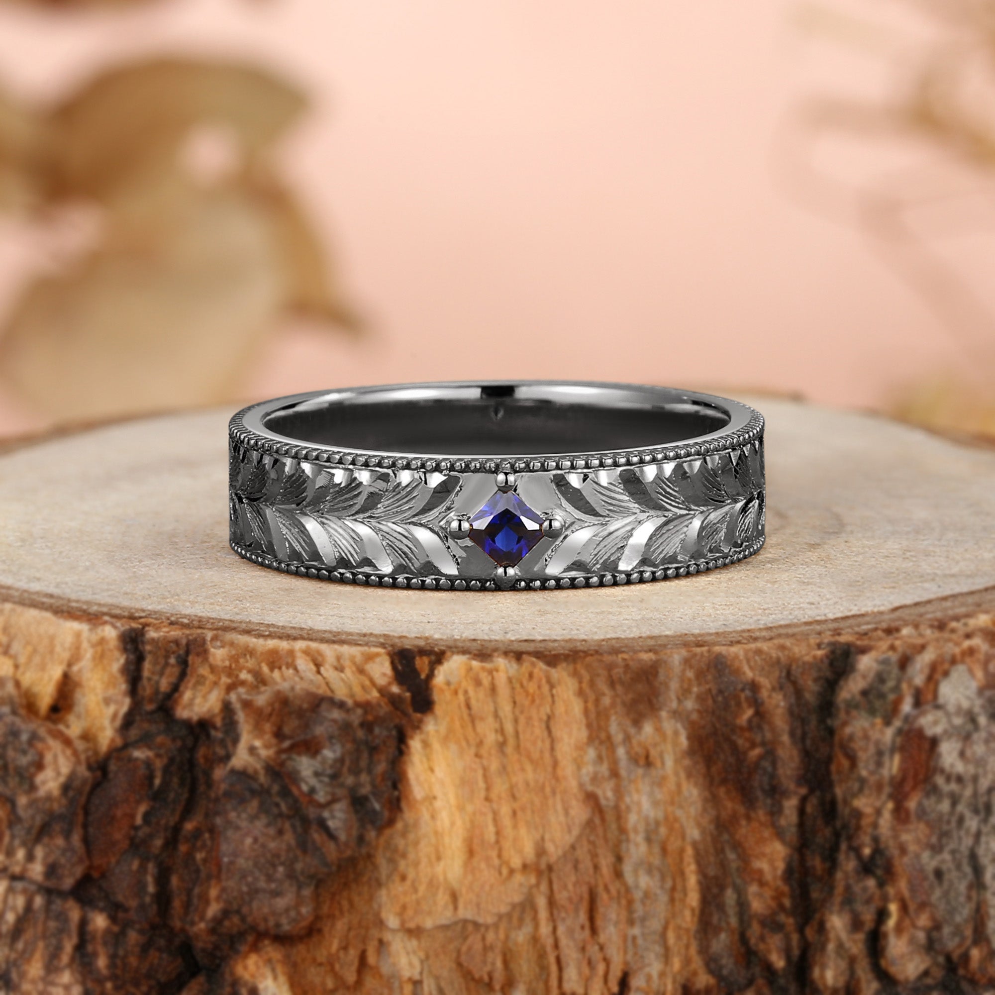 Men Band - Leaf-Inspired Hand-Engraved Royal Promise Ring
