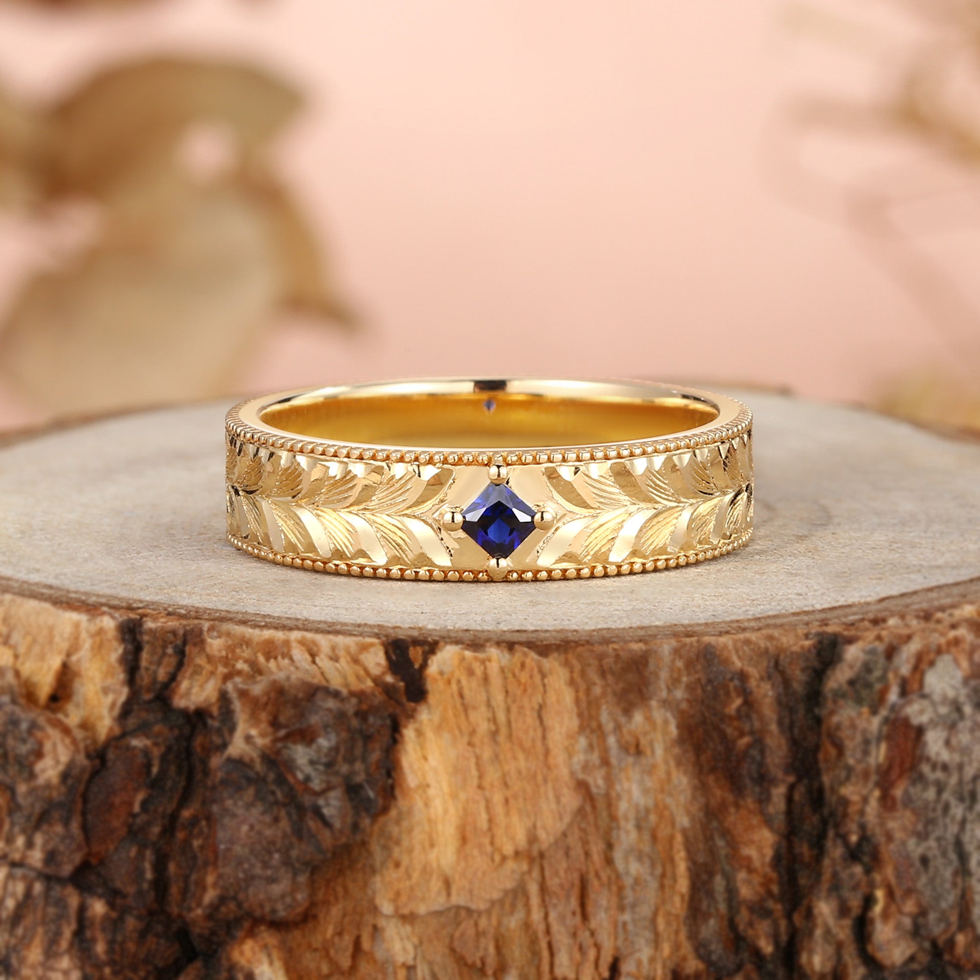 Men Band - Leaf-Inspired Hand-Engraved Royal Promise Ring