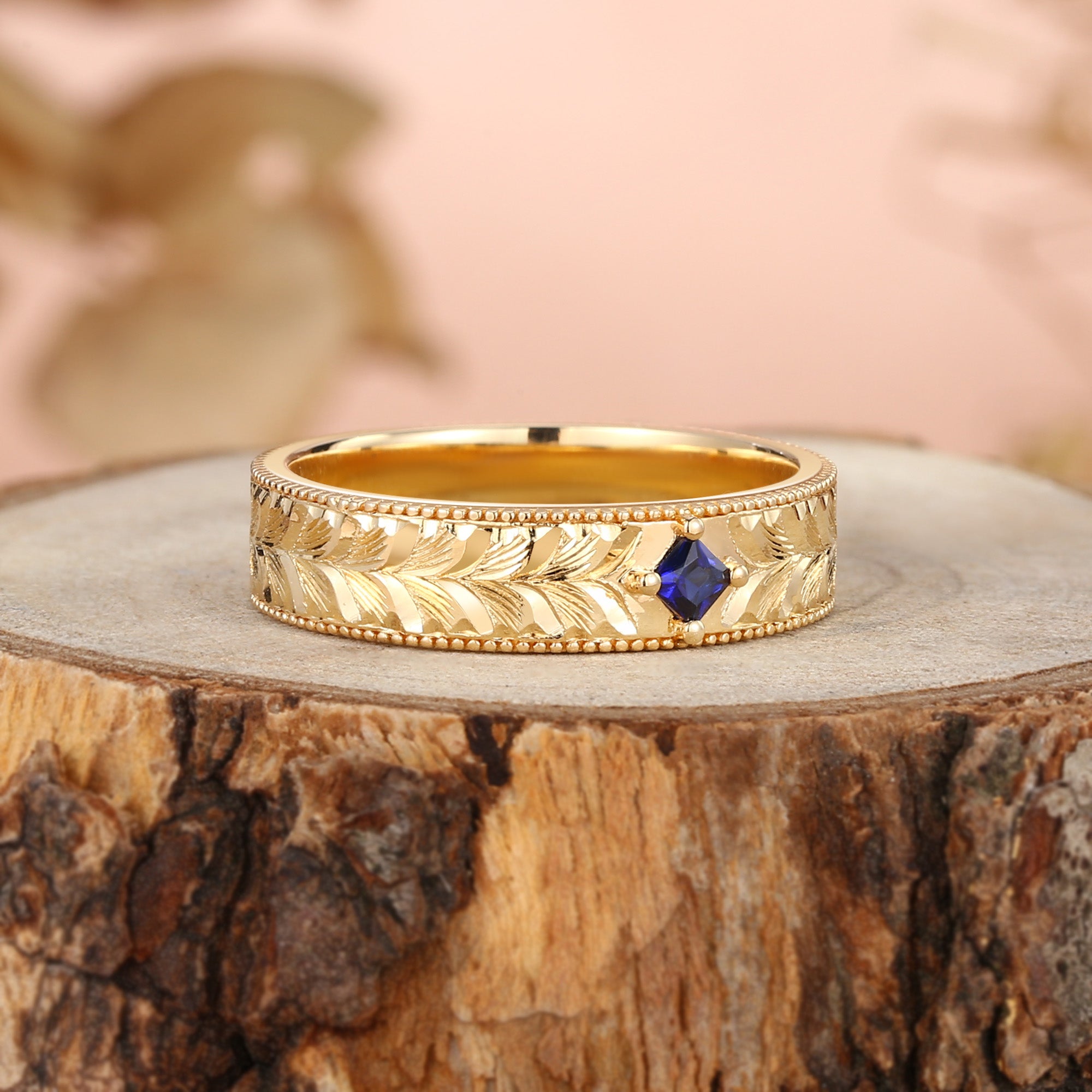 Men Band - Leaf-Inspired Hand-Engraved Royal Promise Ring