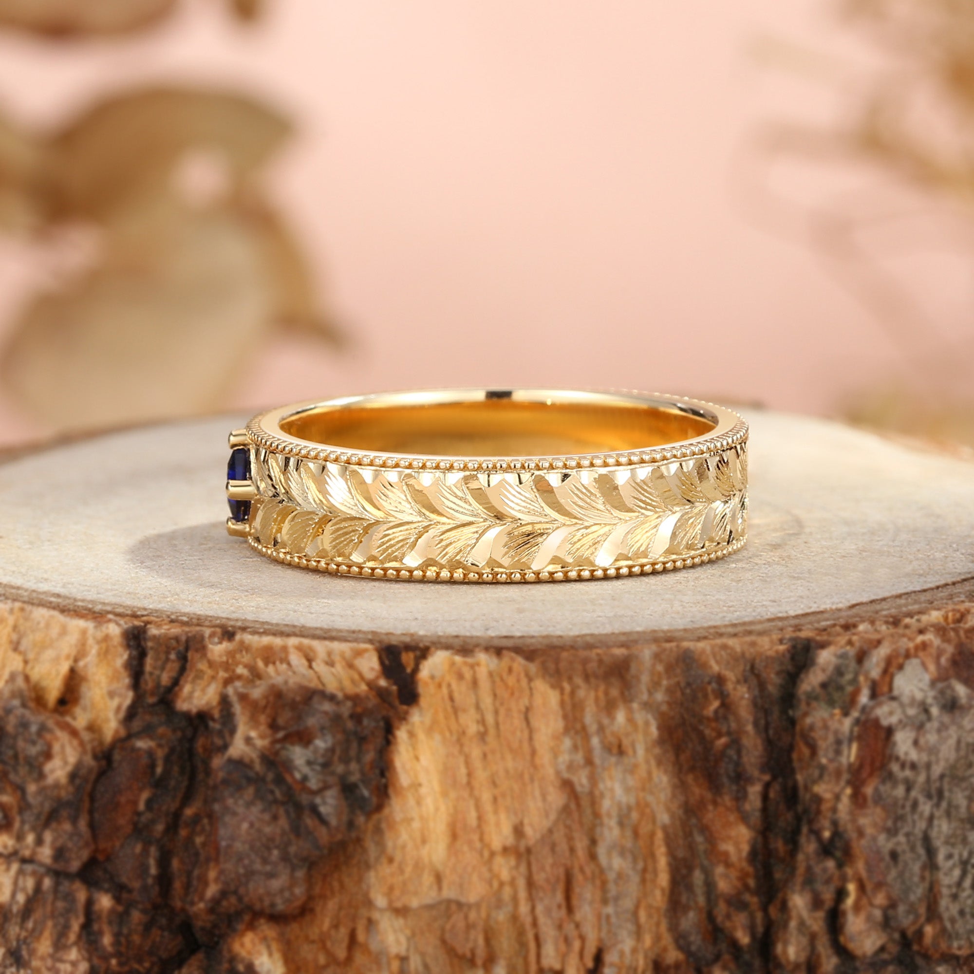 Men Band - Leaf-Inspired Hand-Engraved Royal Promise Ring