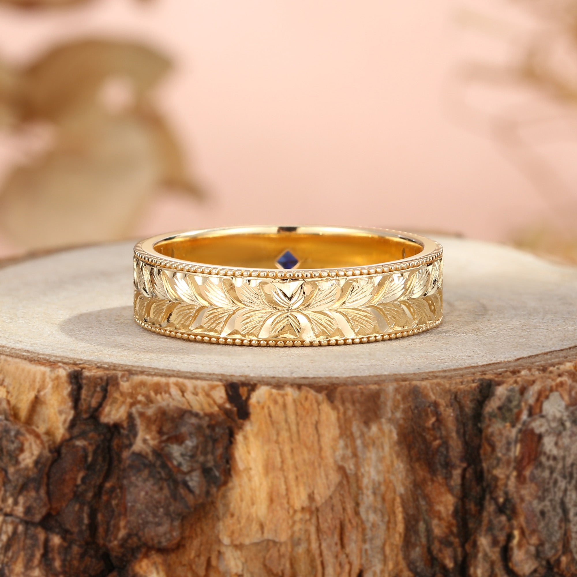 Men Band - Leaf-Inspired Hand-Engraved Royal Promise Ring